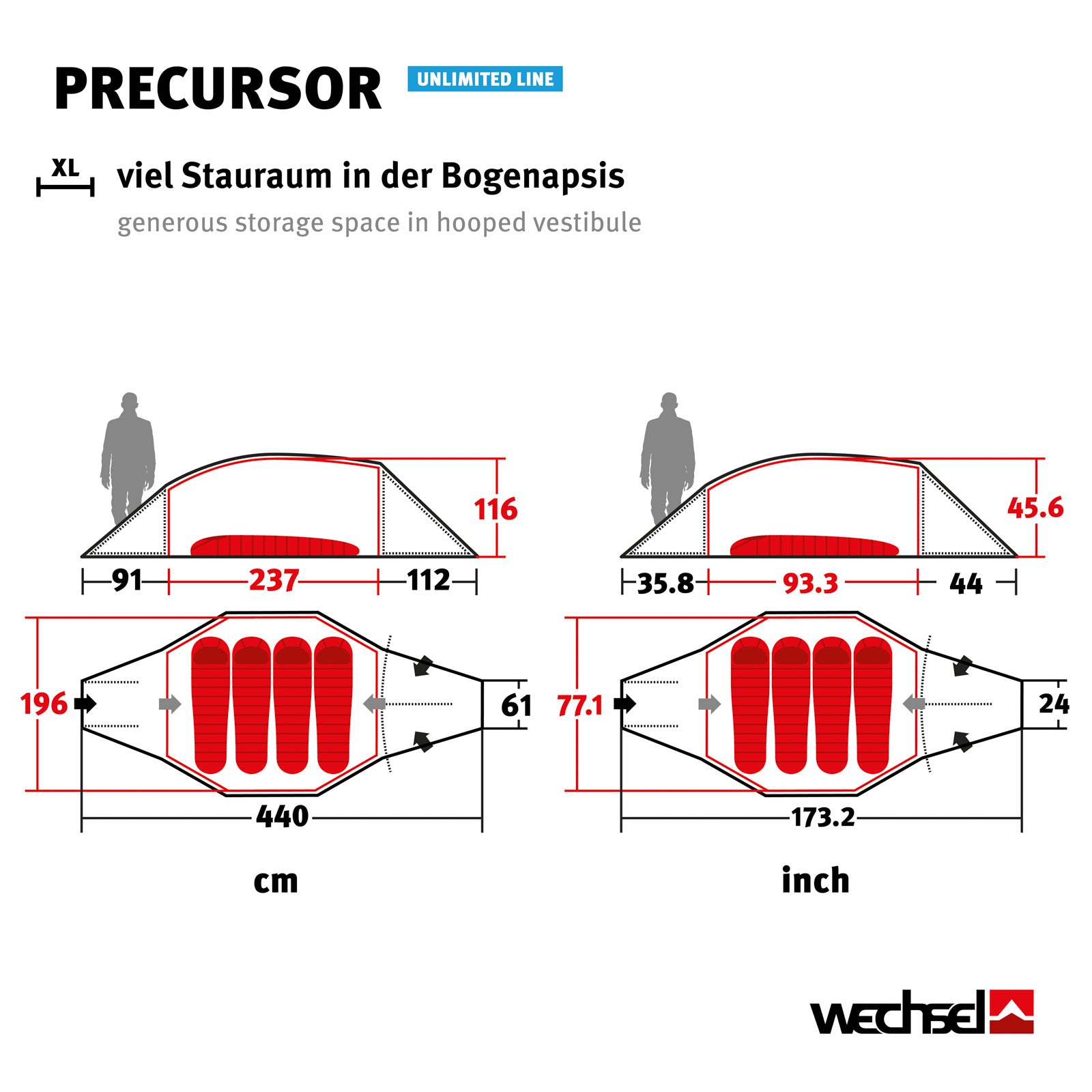 WECHSEL Trekkingzelt Precursor Geodät 3-4 Personen Camping Motorrad Zelt 5,34 kg