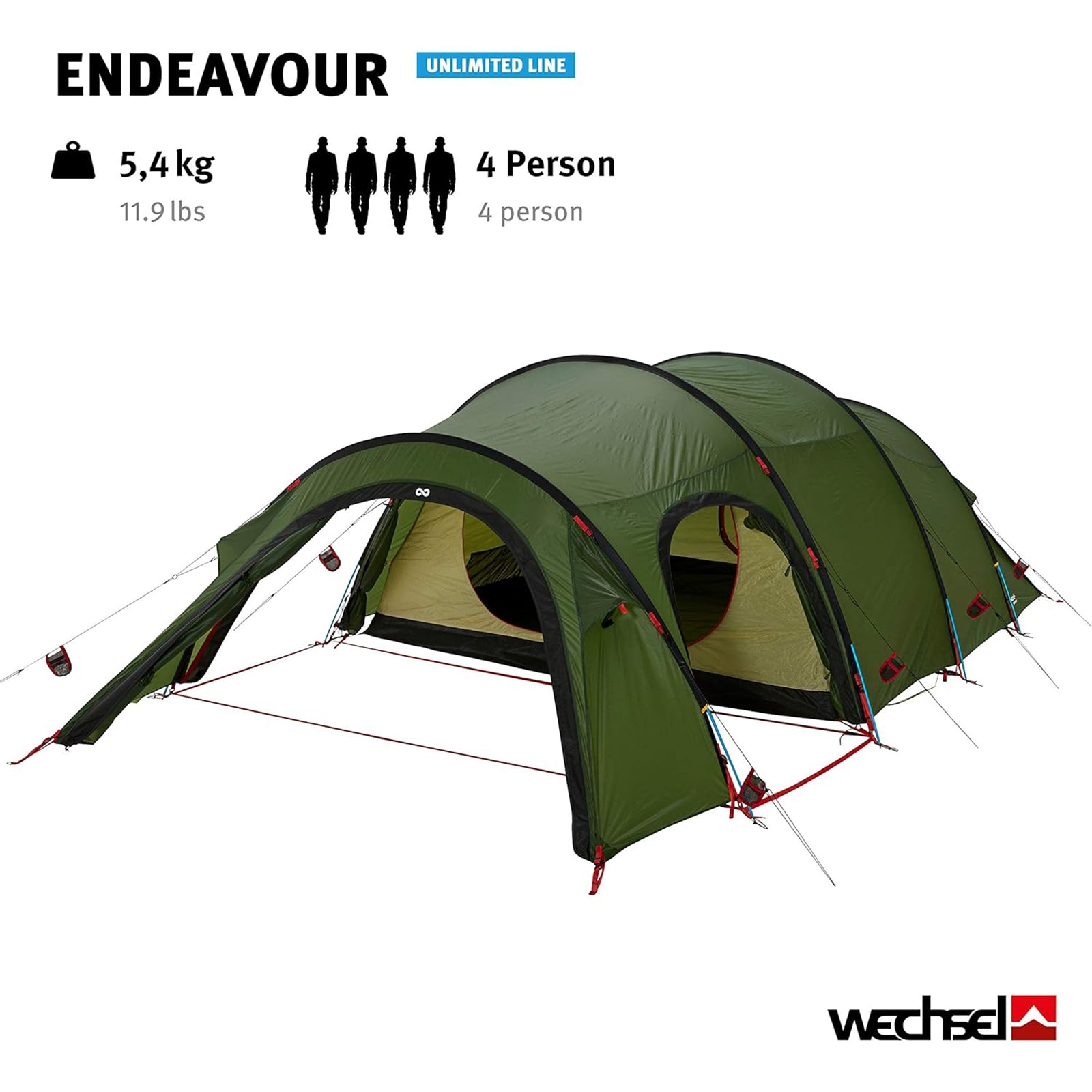 WECHSEL Trekkingzelt Endeavour 3-4 Personen Camping Motorrad Tunnel Zelt 5,4 kg
