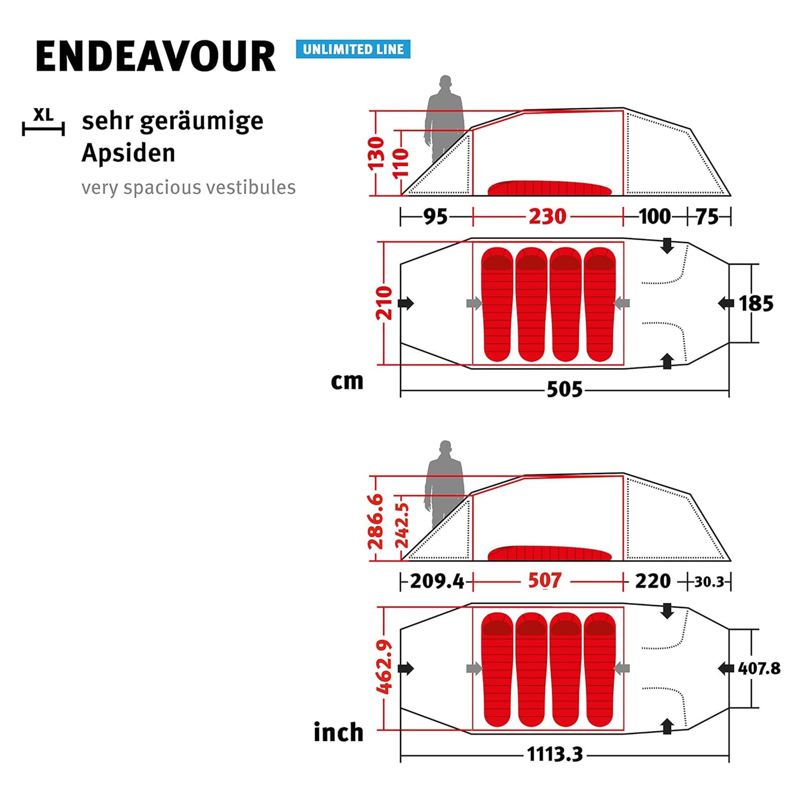 WECHSEL Tente trekking Endeavour 3-4 personnes camping tente tunnel moto 5,4 kg