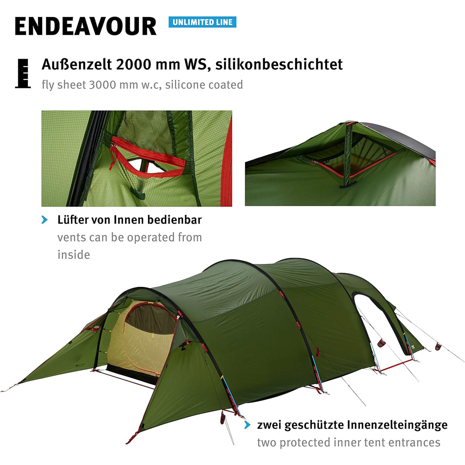 WECHSEL Trekkingzelt Endeavour 3-4 Personen Camping Motorrad Tunnel Zelt 5,4 kg