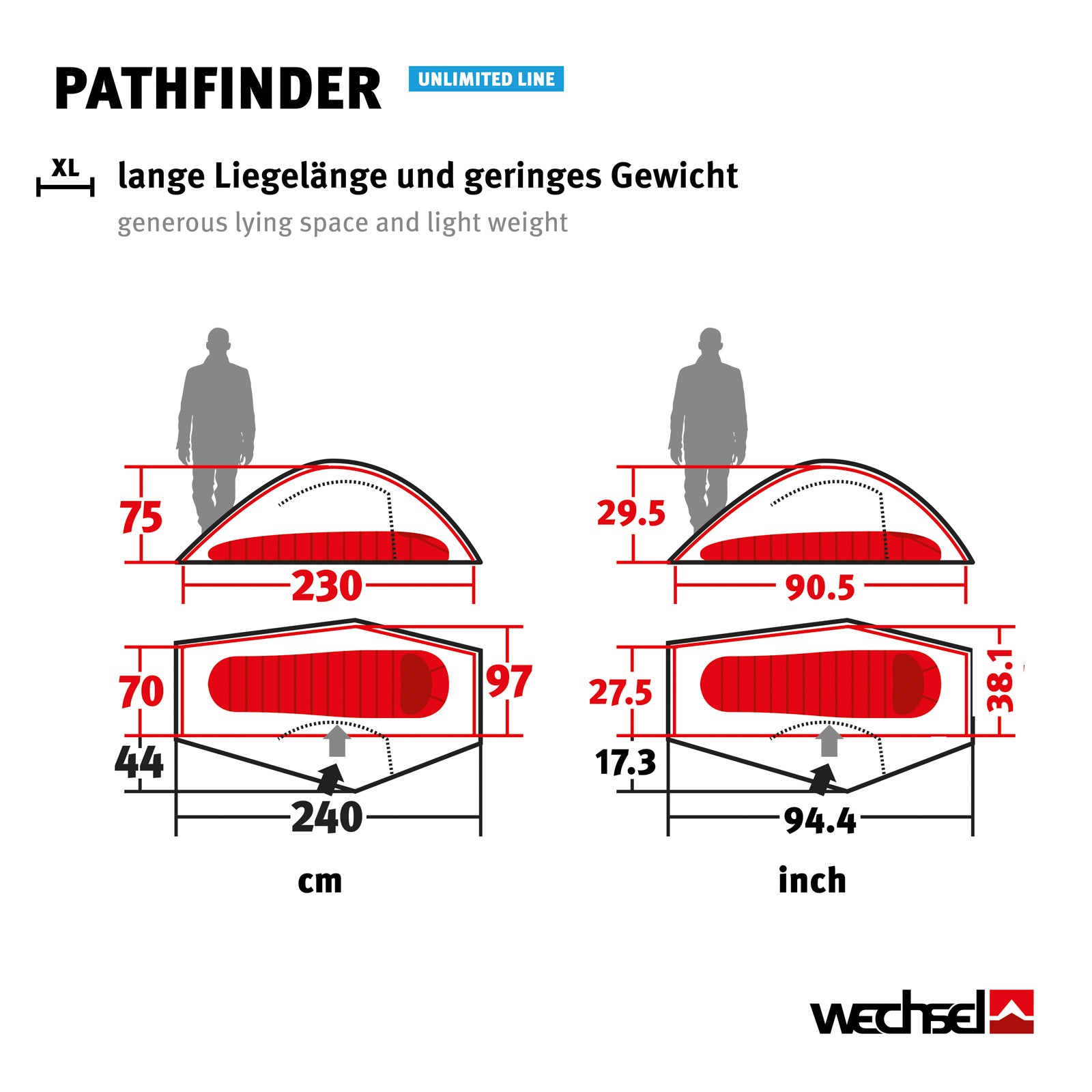 WECHSEL Trekkingzelt Pathfinder 1 Personen Geodät Camping Fahrrad Zelt 2,3kg