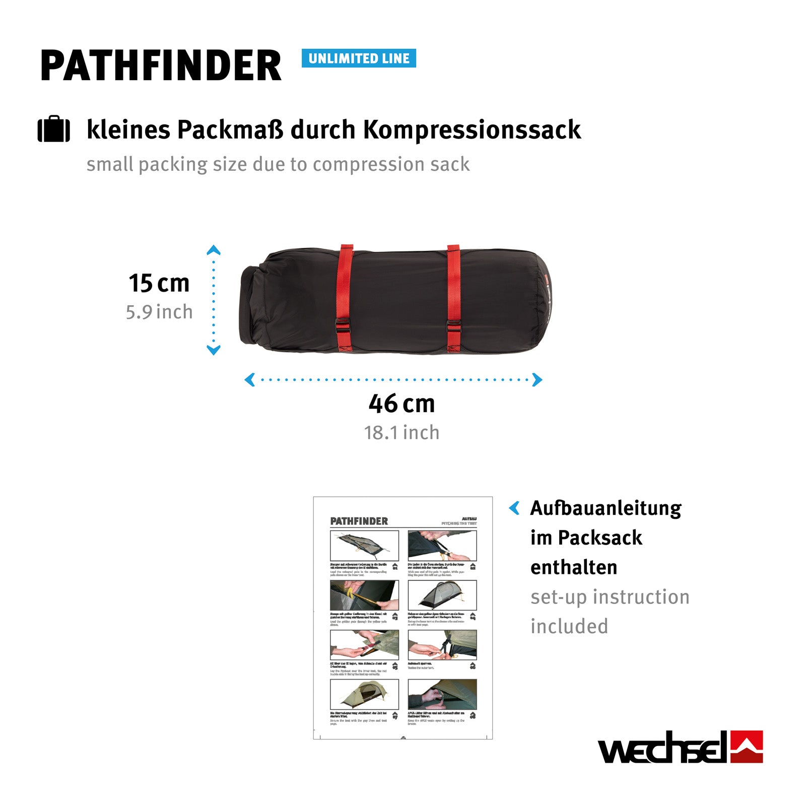 WECHSEL Pathfinder 1-persoons trekking- en kampeertent, geodetische fiets- en kampeertent, 2,3 kg