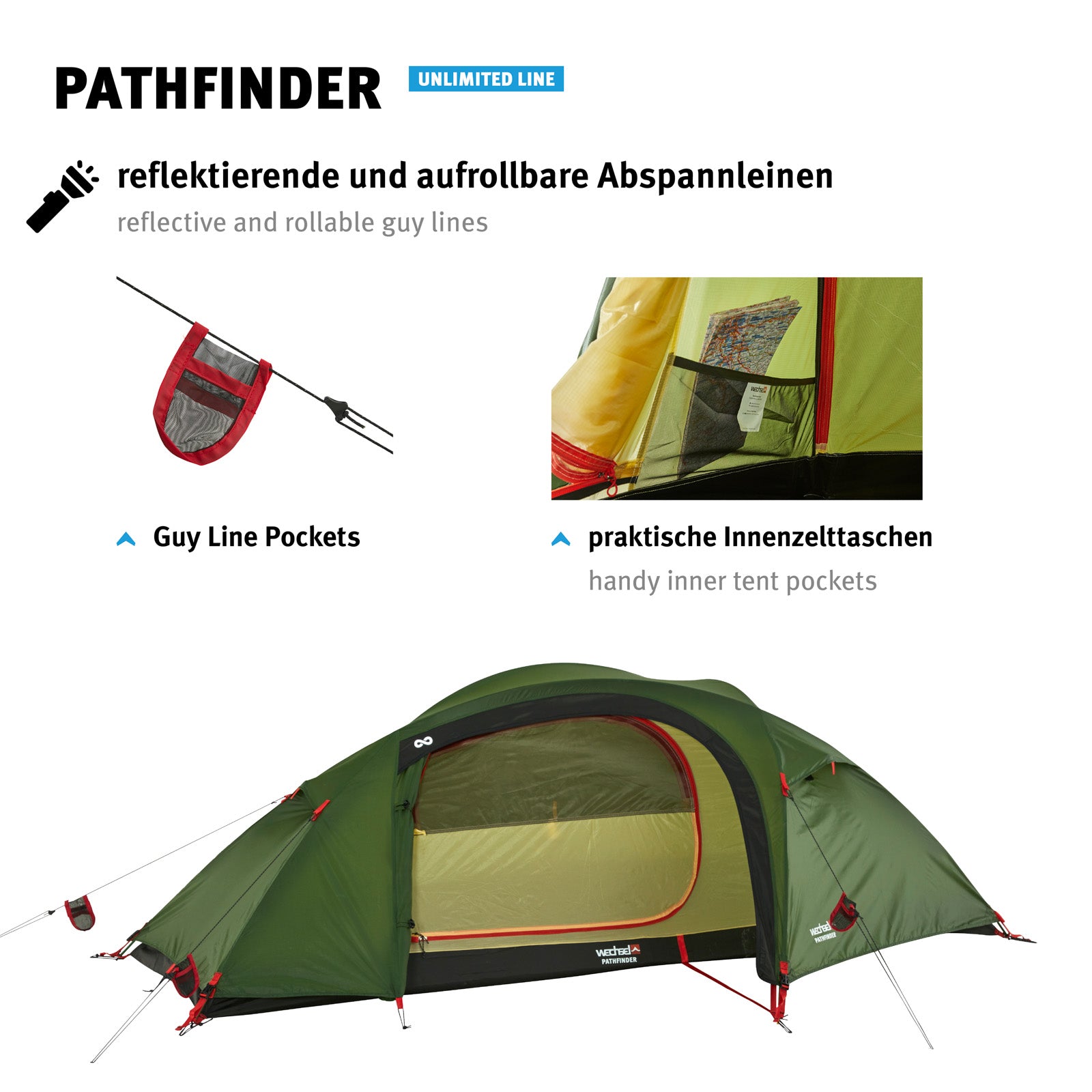 WECHSEL Pathfinder 1-persoons trekking- en kampeertent, geodetische fiets- en kampeertent, 2,3 kg
