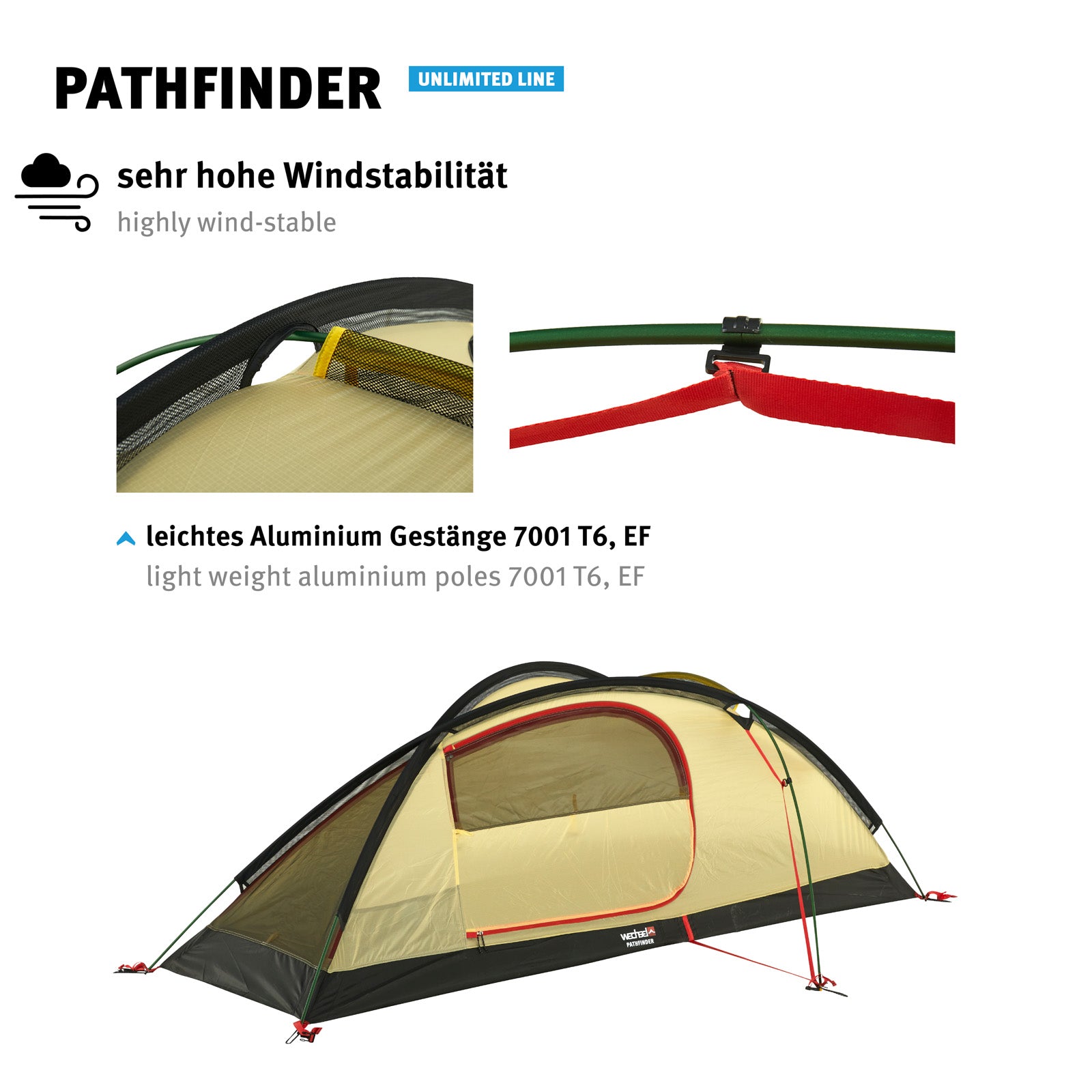 WECHSEL Pathfinder 1-persoons trekking- en kampeertent, geodetische fiets- en kampeertent, 2,3 kg