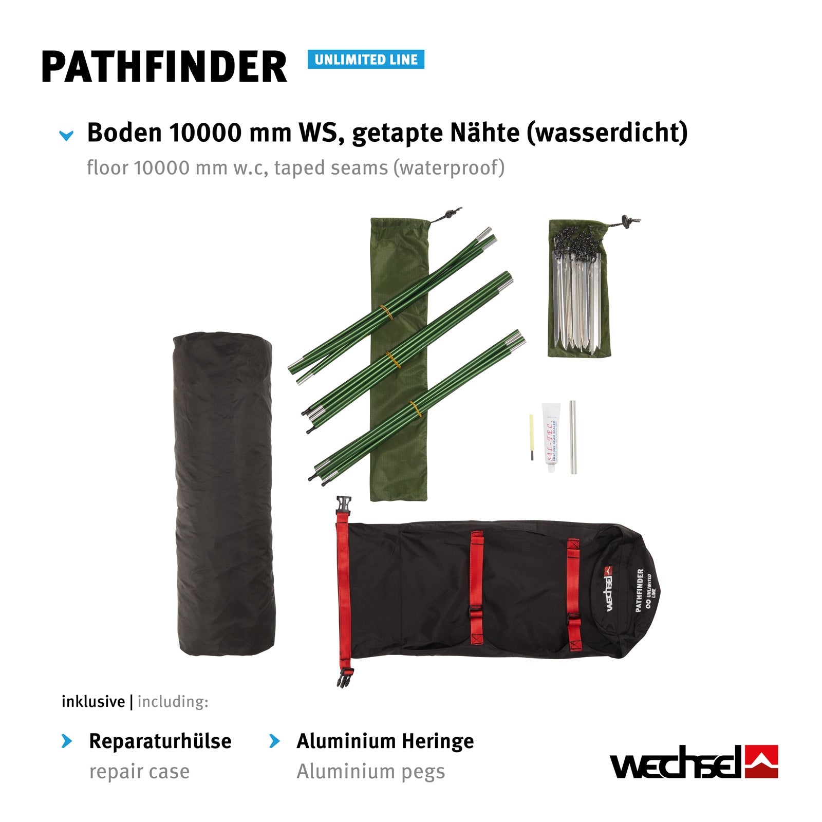 WECHSEL Pathfinder 1-persoons trekking- en kampeertent, geodetische fiets- en kampeertent, 2,3 kg