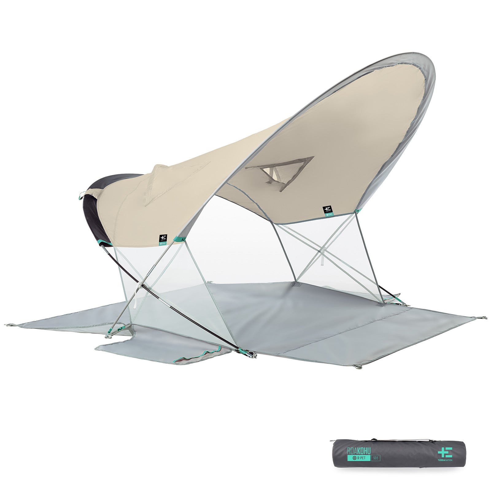 TERRA NATION Strandmuschel Roa Kohu rPET Strand Zelt Wind Schutz UPF50 Recycelt