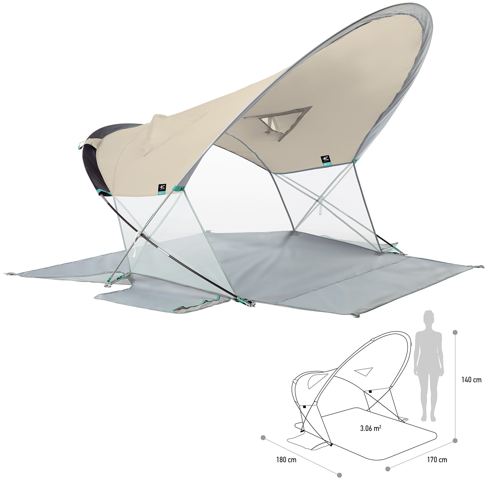 TERRA NATION Strandmuschel Roa Kohu rPET Strand Zelt Wind Schutz UPF50 Recycelt