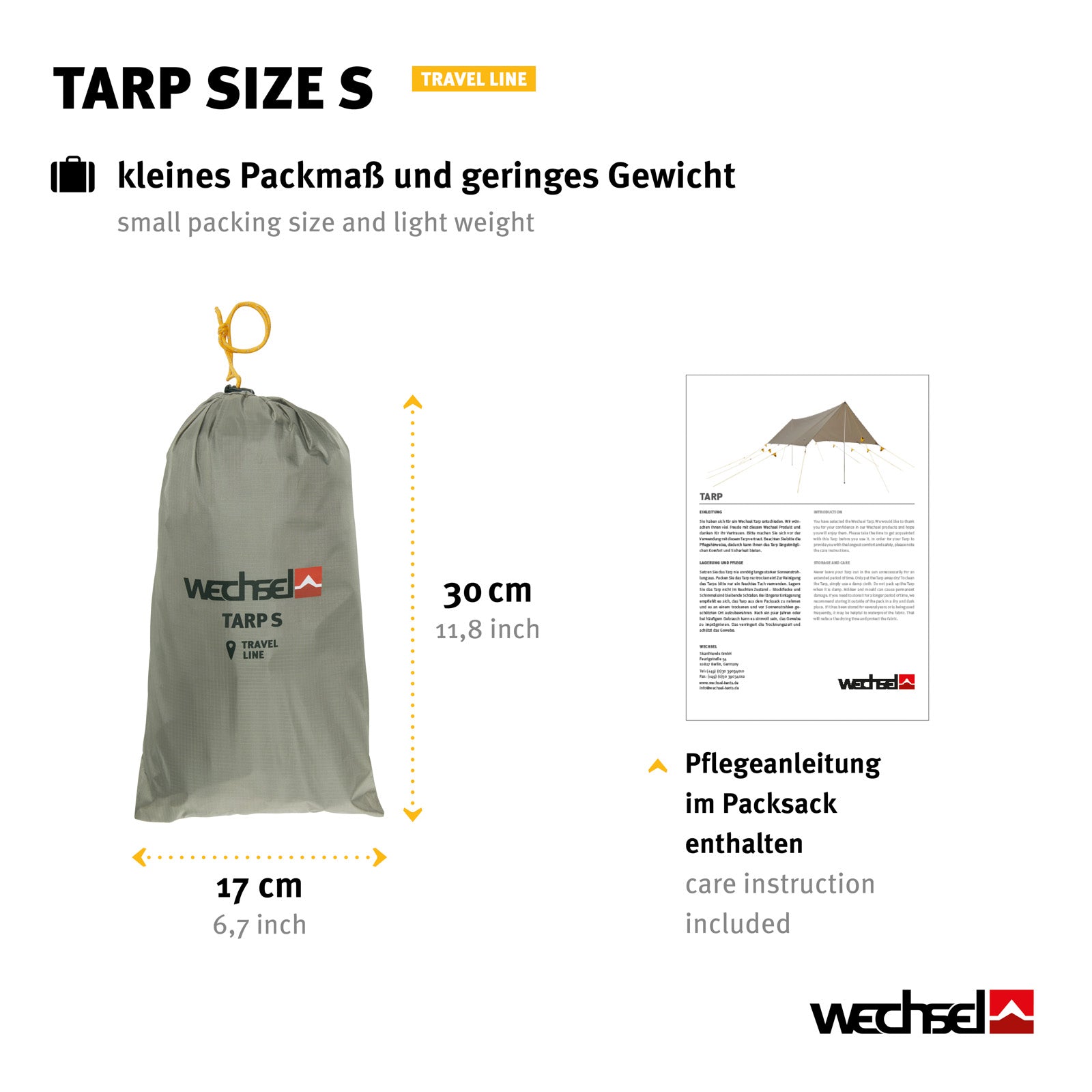 WECHSEL Tarp S Travel Line Camping Parasol Avant Tente Toit Bâche Protection Contre La Pluie