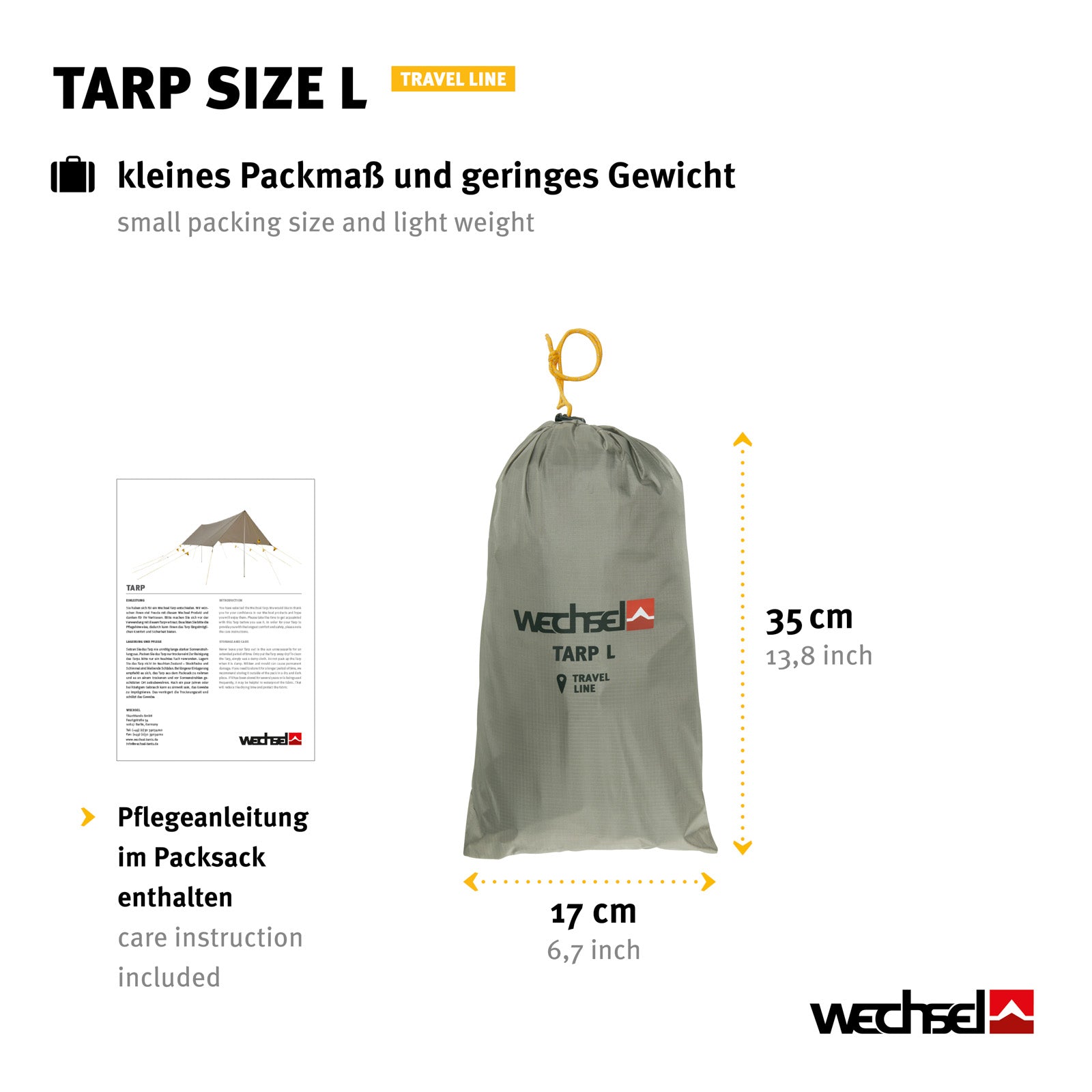 WECHSEL Tarp L Travel Line Camping Parasol Tente Avant Toit Bâche Protection Contre La Pluie