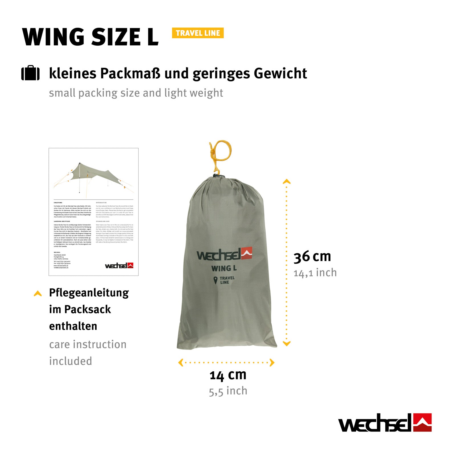 WECHSEL Tarp Wing L Camping Parasol Avant Tente Toit Bâche Housse de Pluie Légère