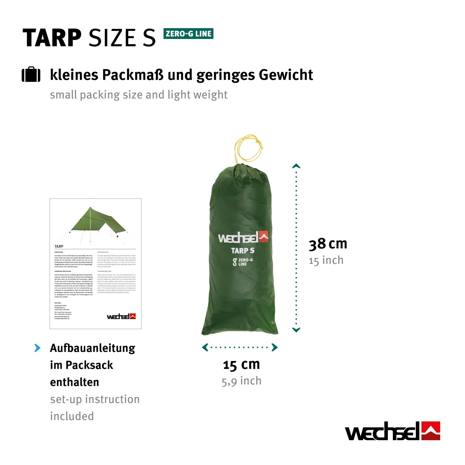 WECHSEL Tarp S Zero-G Camping Sunshade Front Tent Roof Tarpaulin Rain Cover Nylon