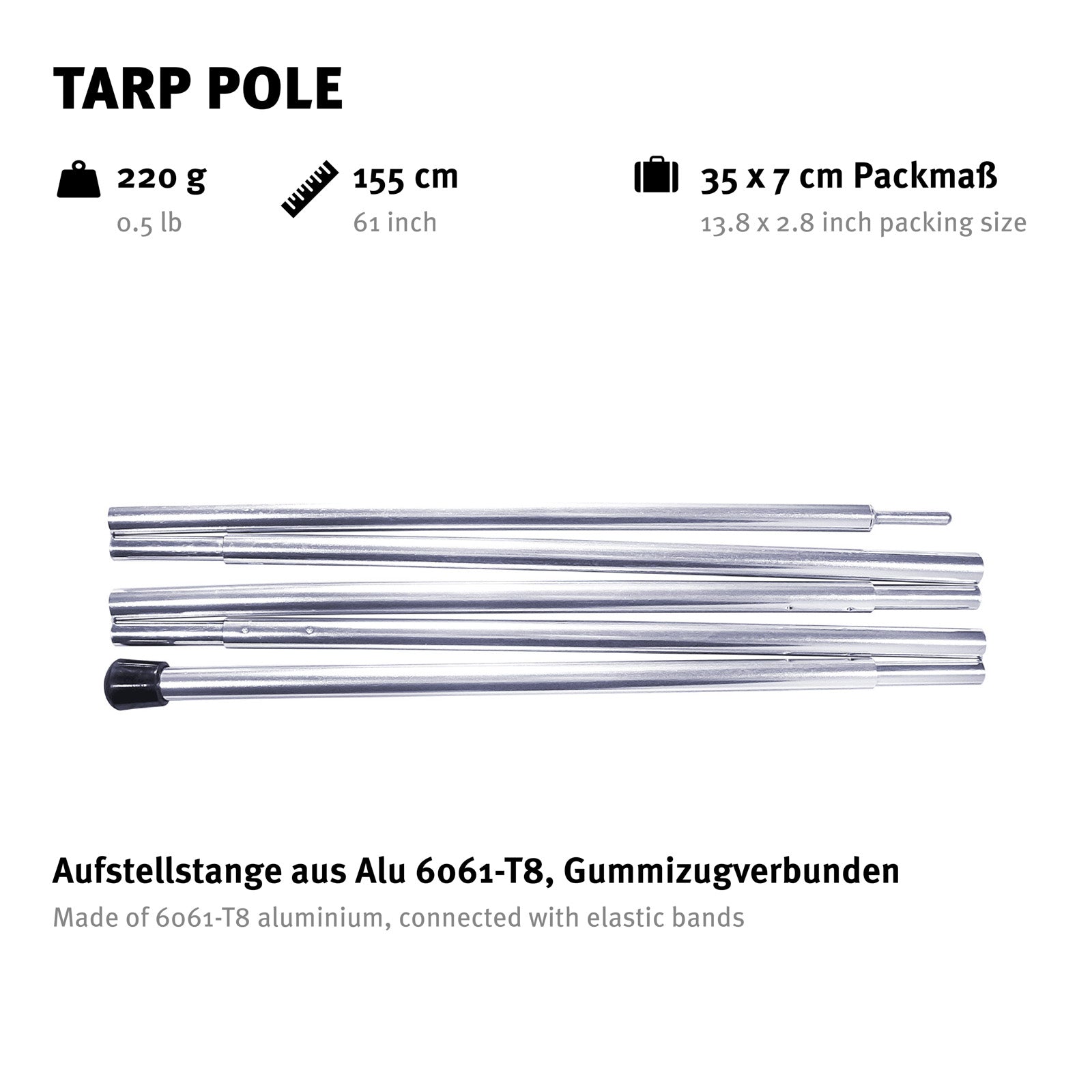 WECHSEL Zeltstange Tarp Pole Aufstellstange Sonnensegel Tarpstange Alu 155 cm