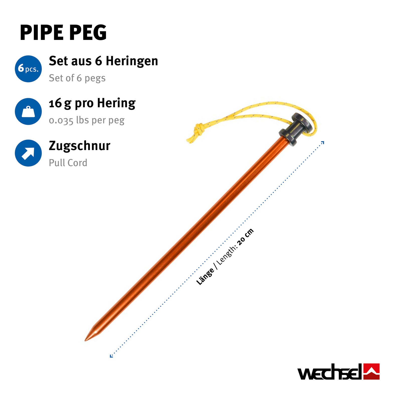 WECHSEL Felsbodenhering Pipe Peg Felsnagel Zelt Hering Erdnagel 20 cm Lang Alu