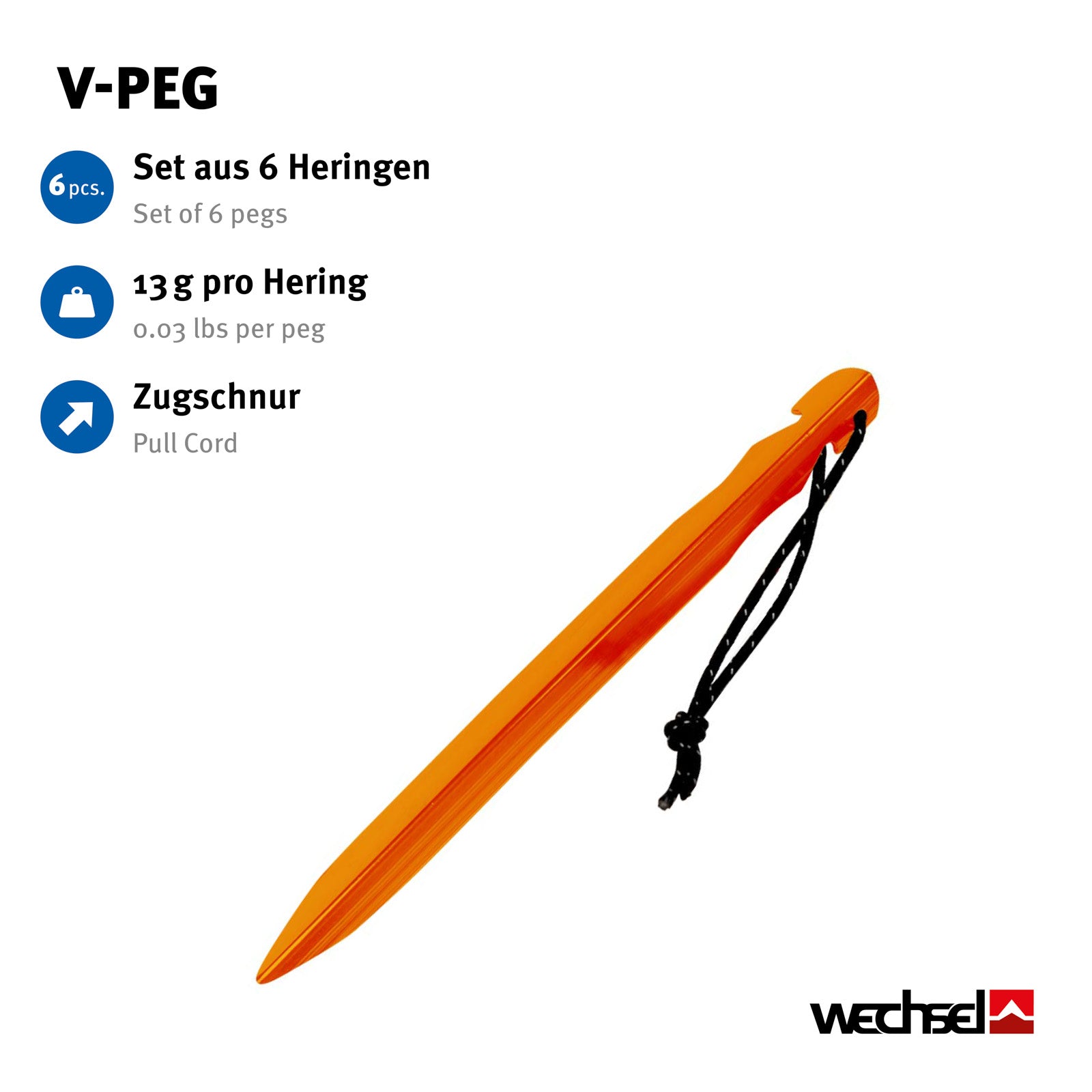WECHSEL tentpinnen V-Peg met bandje, zachte en halfharde ondergrond, aluminium tentpinnen