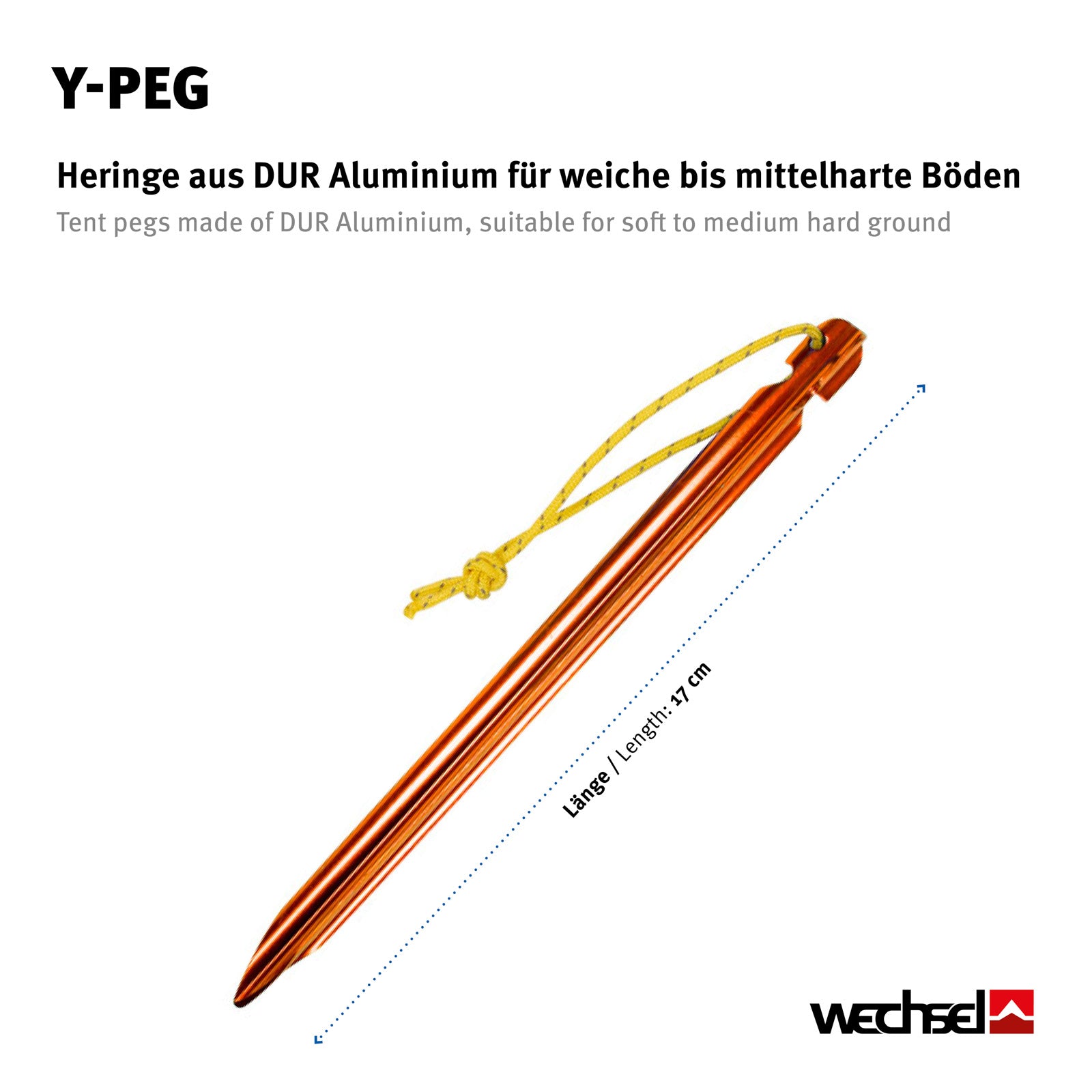 WECHSEL Zelt Heringe Y-Peg Bändchen Hering Weiche Mittelharte Böden Erdnägel Alu