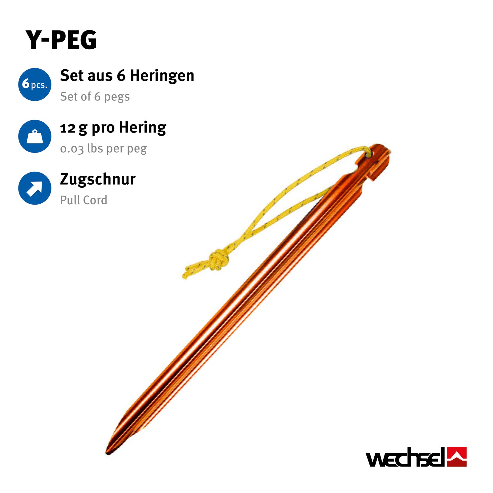WECHSEL tentpinnen Y-Peg met bandje, zachte en halfharde ondergrond, aluminium