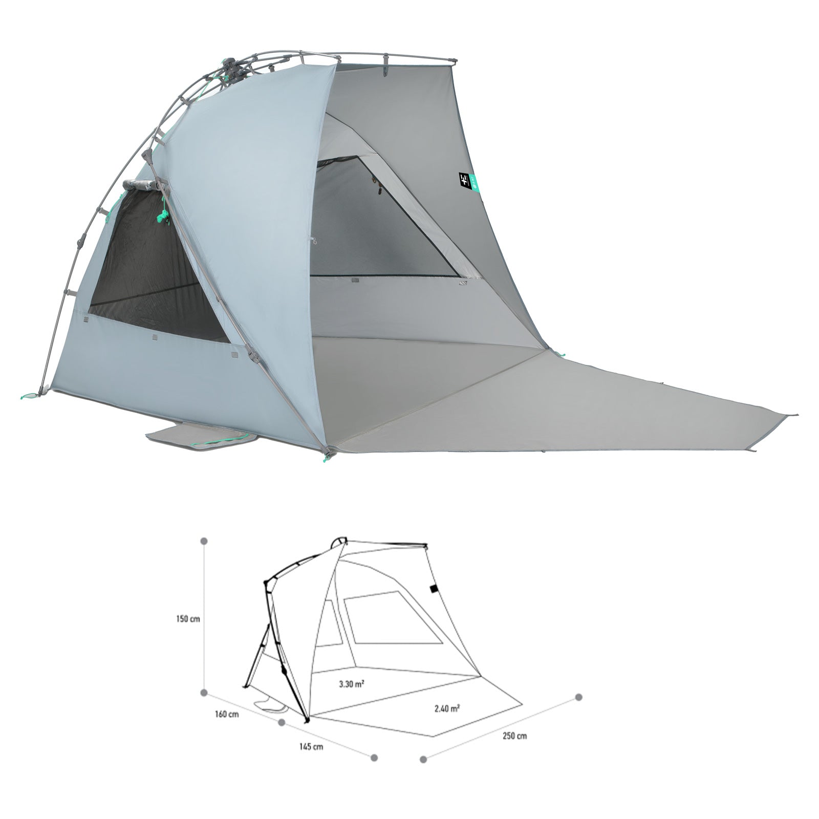 TERRA NATION Strandmuschel Kau Kohu rPET Automatik Sekunden Zelt UPF50+ Recycelt