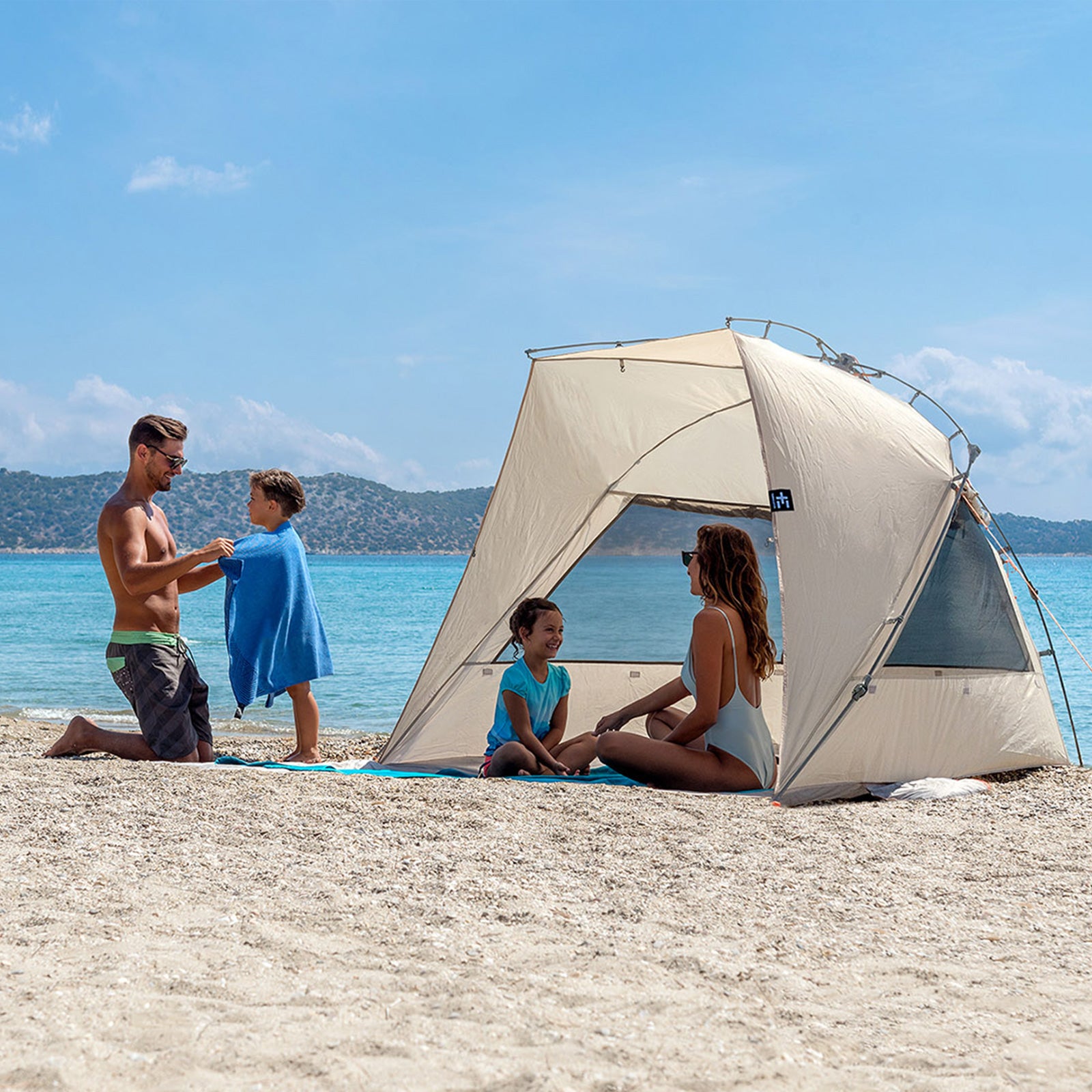 TERRA NATION Strandmuschel Kau Kohu rPET Automatik Sekunden Zelt UPF50+ Recycelt