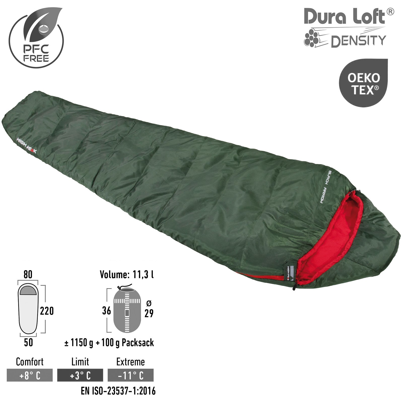 HIGH PEAK Mumienschlafsack Black Arrow ECO Sommer Trekking Schlafsack Leicht