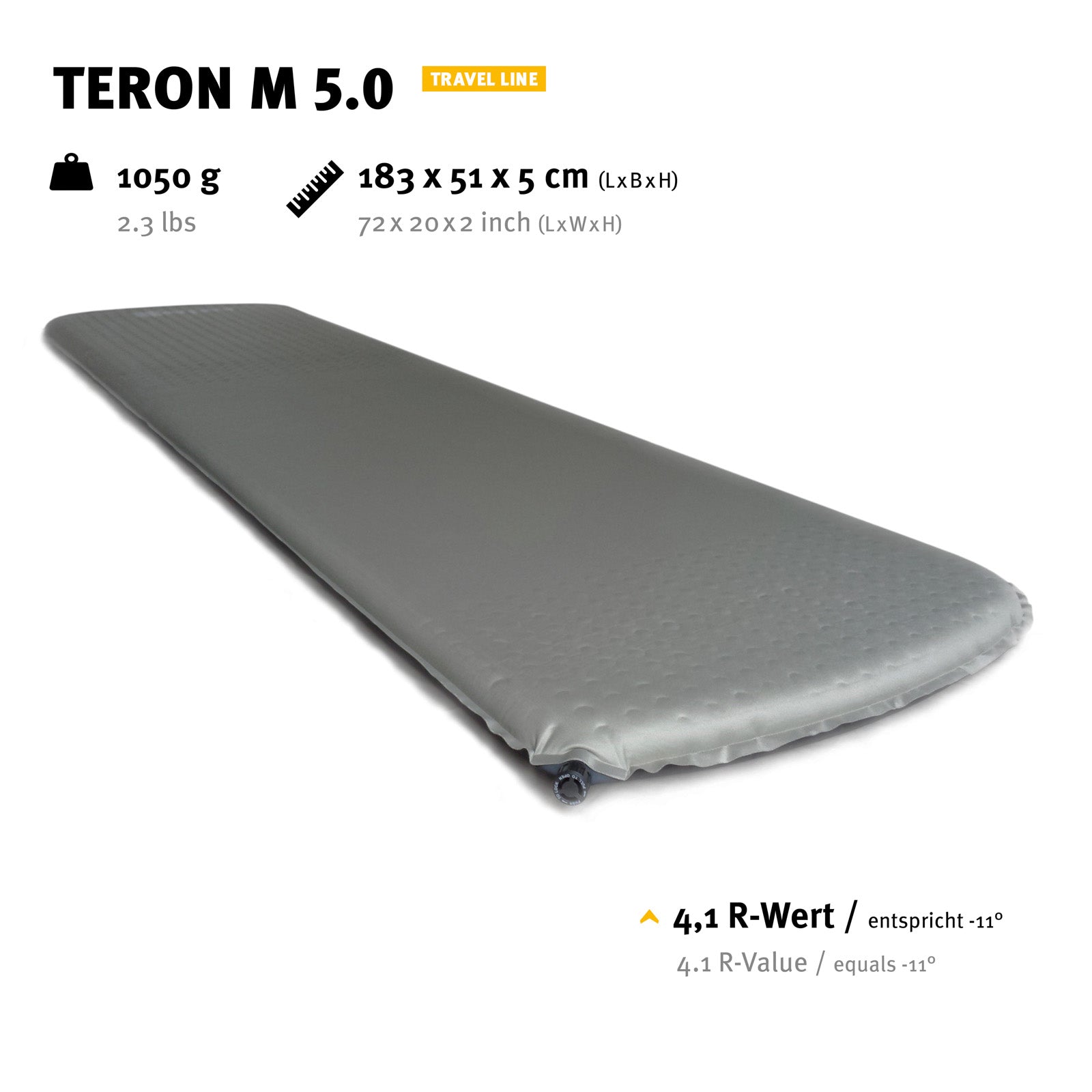 Matelas gonflable thermique WECHSEL Teron M 5.0, léger, autogonflant, 1,1 kg
