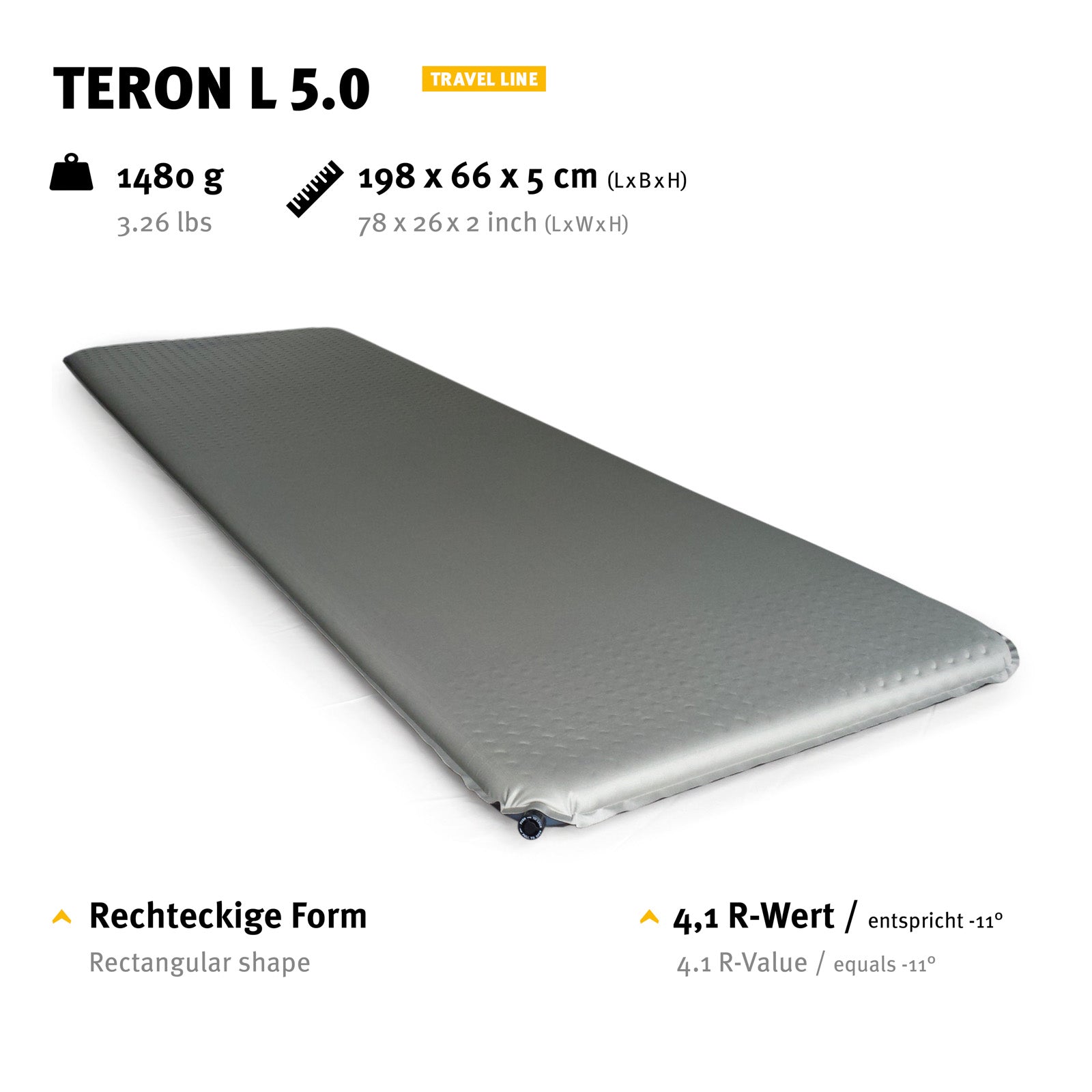WECHSEL Isomatte Teron L 5.0 Luftbett Thermomatte Leicht Selbstaufblasend 1,5 kg