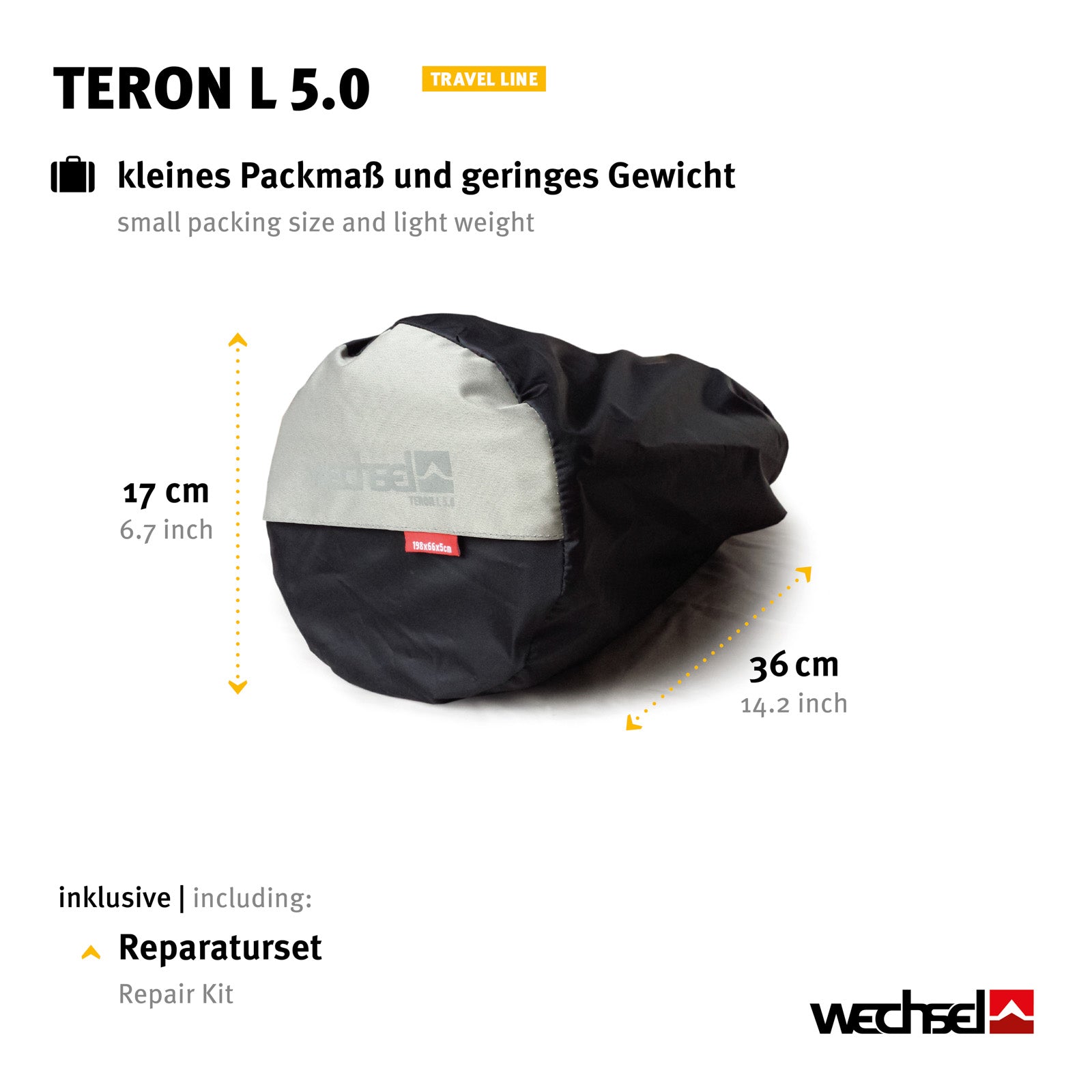 WECHSEL Isomatte Teron L 5.0 Luftbett Thermomatte Leicht Selbstaufblasend 1,5 kg