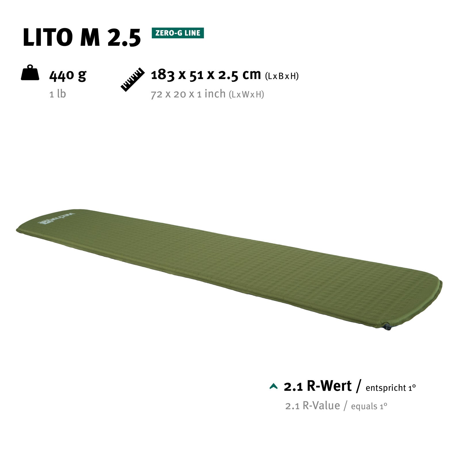 WECHSEL Matelas de couchage de trekking Lito M 2.5 matelas pneumatique léger autogonflant 0,45 kg