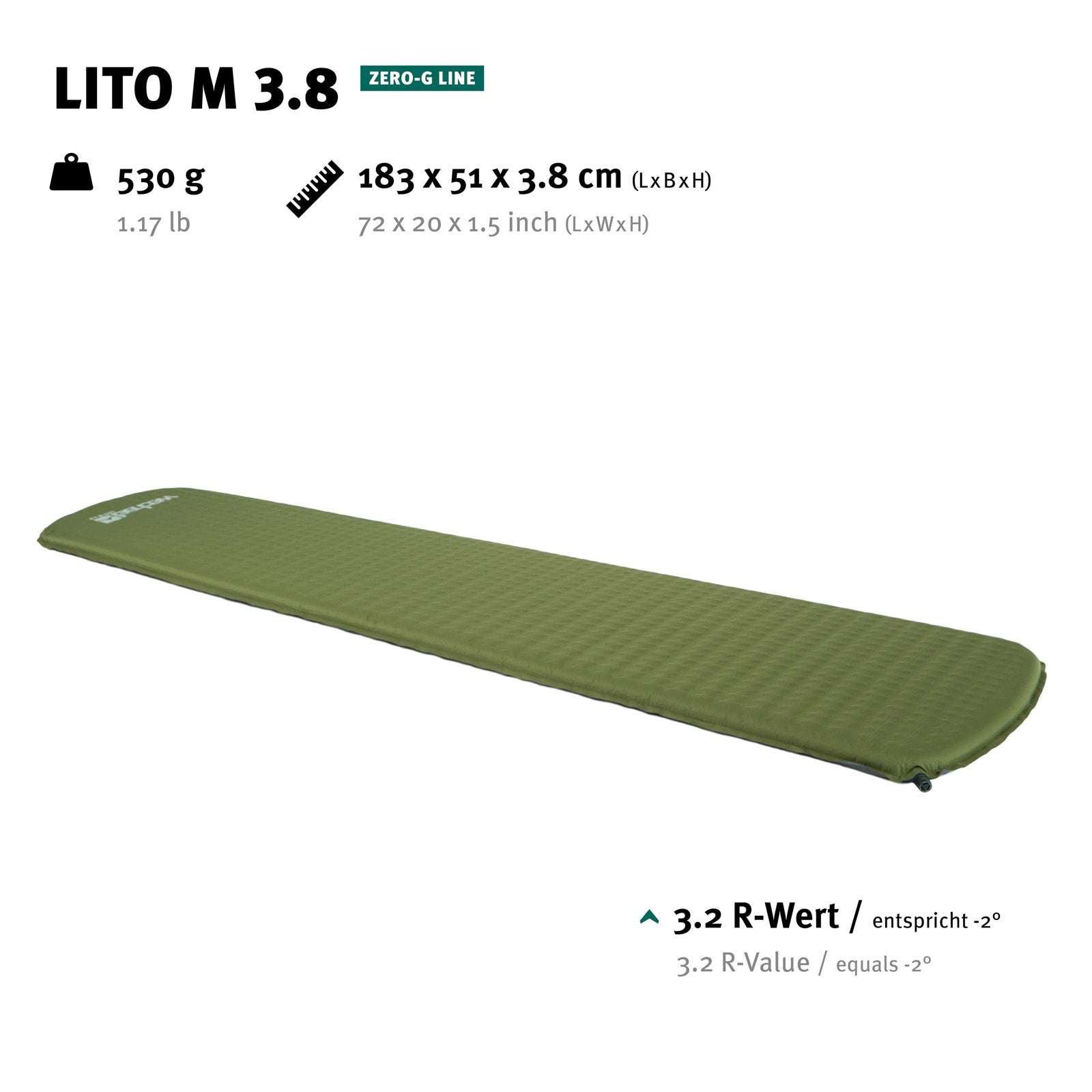 WECHSEL Trekking Isomatte Lito M 3.8 Luftbett Leicht Selbstaufblasend 0,53 kg