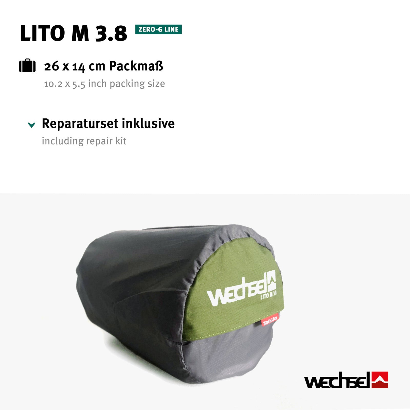 WECHSEL Trekking Isomatte Lito M 3.8 Luftbett Leicht Selbstaufblasend 0,53 kg