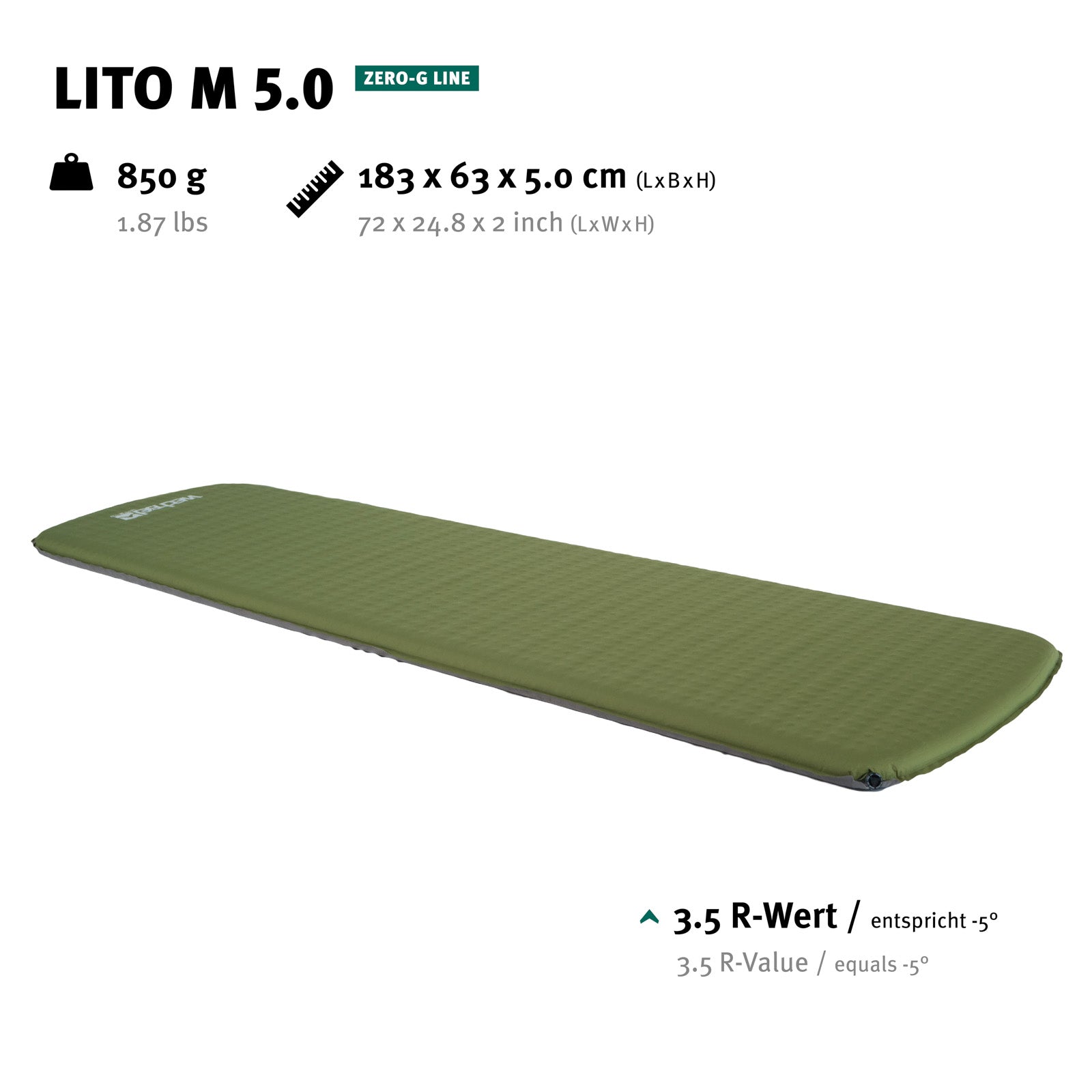 WECHSEL Matelas de couchage de trekking Lito M 5.0 matelas pneumatique léger autogonflant 0,85 kg