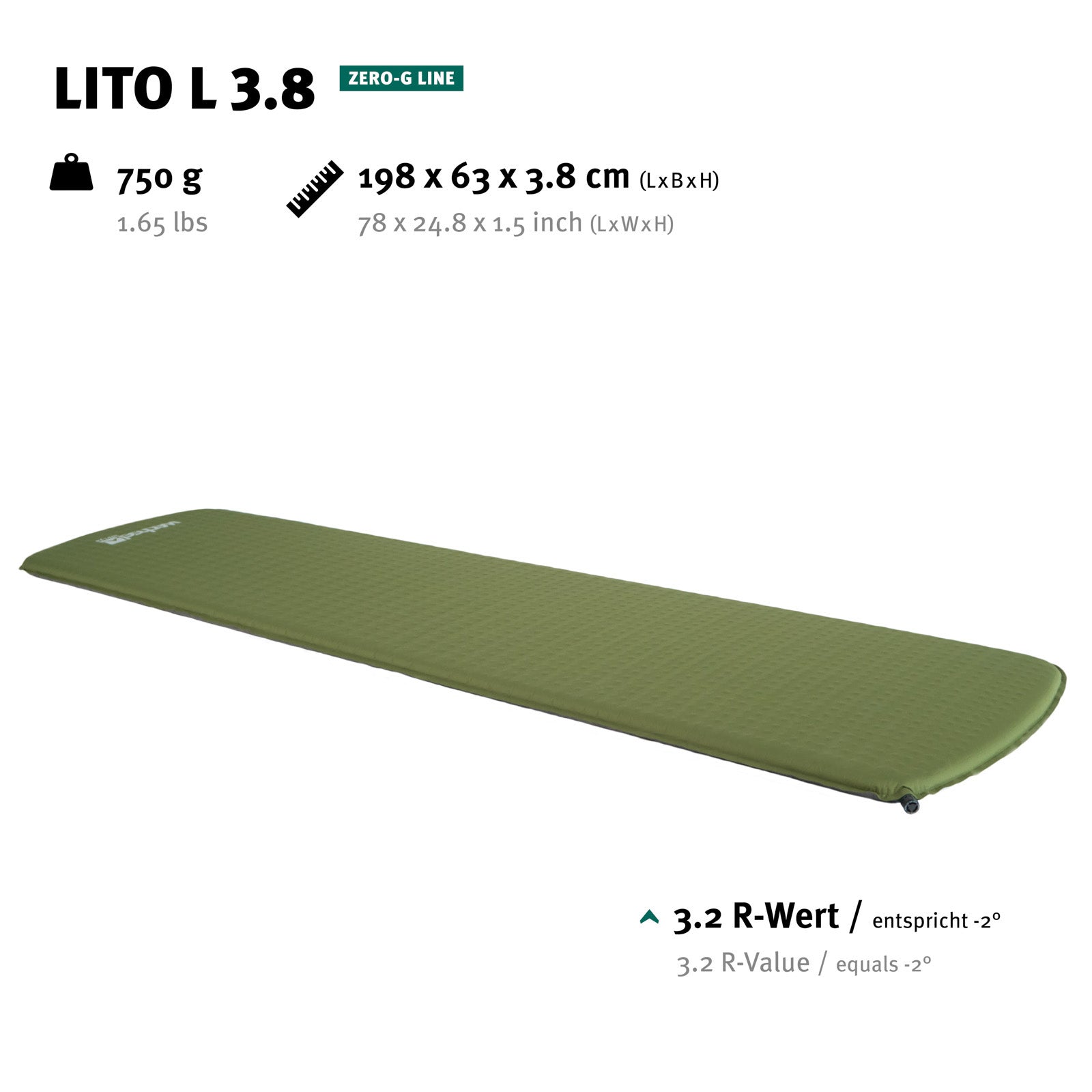WECHSEL Matelas de couchage de trekking Lito L 3.8 matelas pneumatique léger autogonflant 0,75 kg