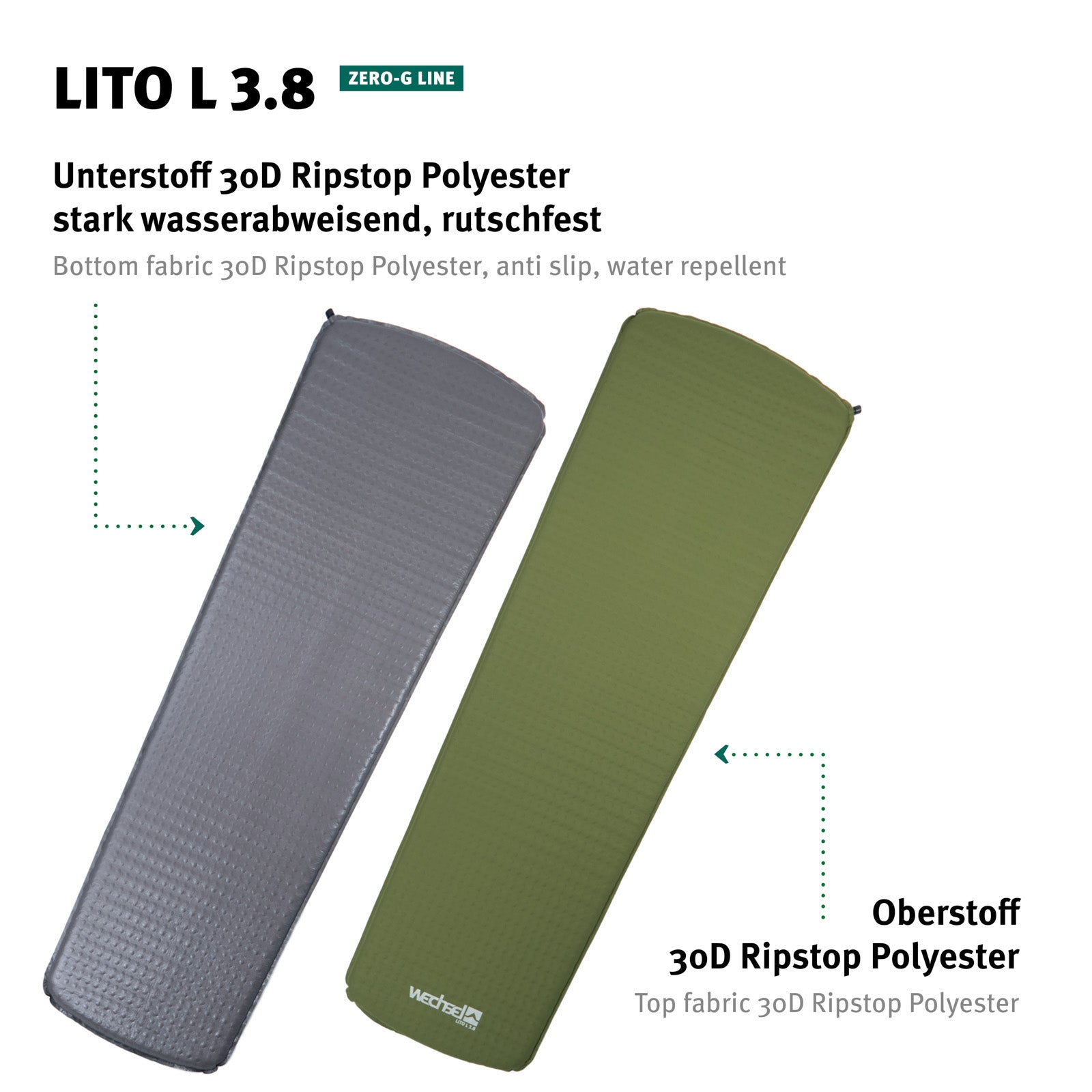 WECHSEL Matelas de randonnée Lito L 3,8 Matelas gonflable léger Auto-gonflant 0,75 kg