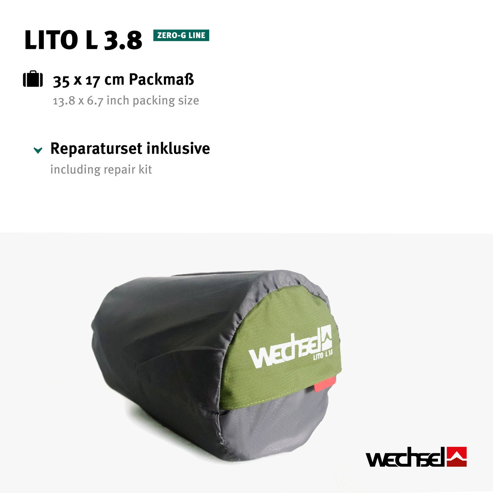 WECHSEL Trekking Isomatte Lito L 3.8 Luftbett Leicht Selbstaufblasend 0,75 kg