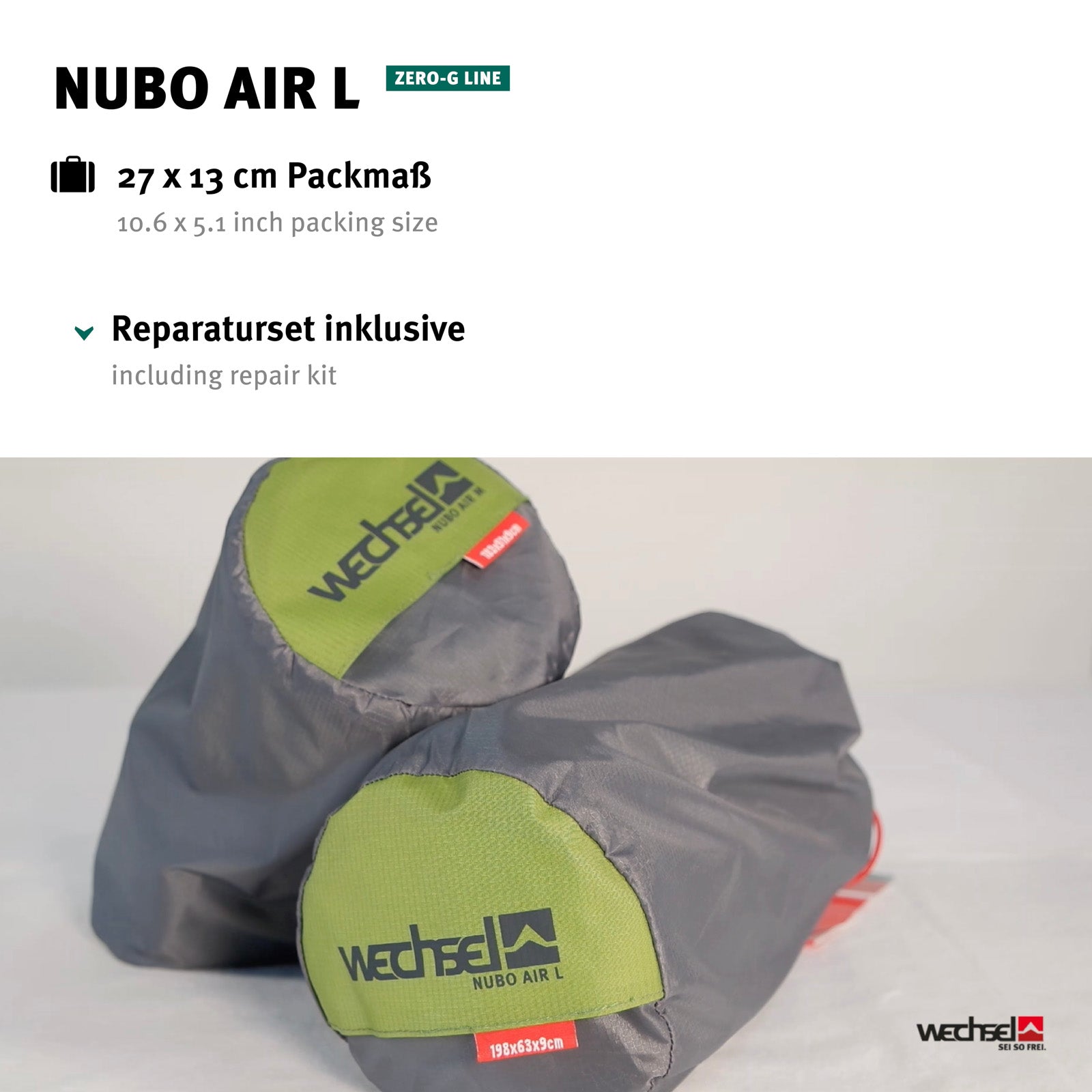 WECHSEL Trekking-slaapmat Nubo Air L luchtbed ultralicht met pomp, katoen, 0,9 kg