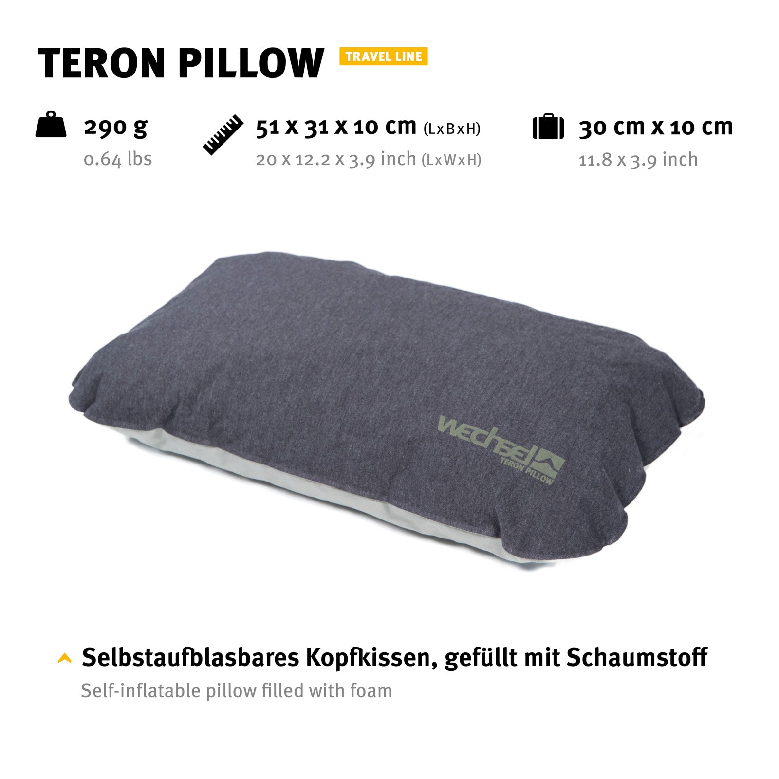 WECHSEL Campingkissen Teron Pillow Reise Kissen Klein Baumwolle Selbstaufblasend