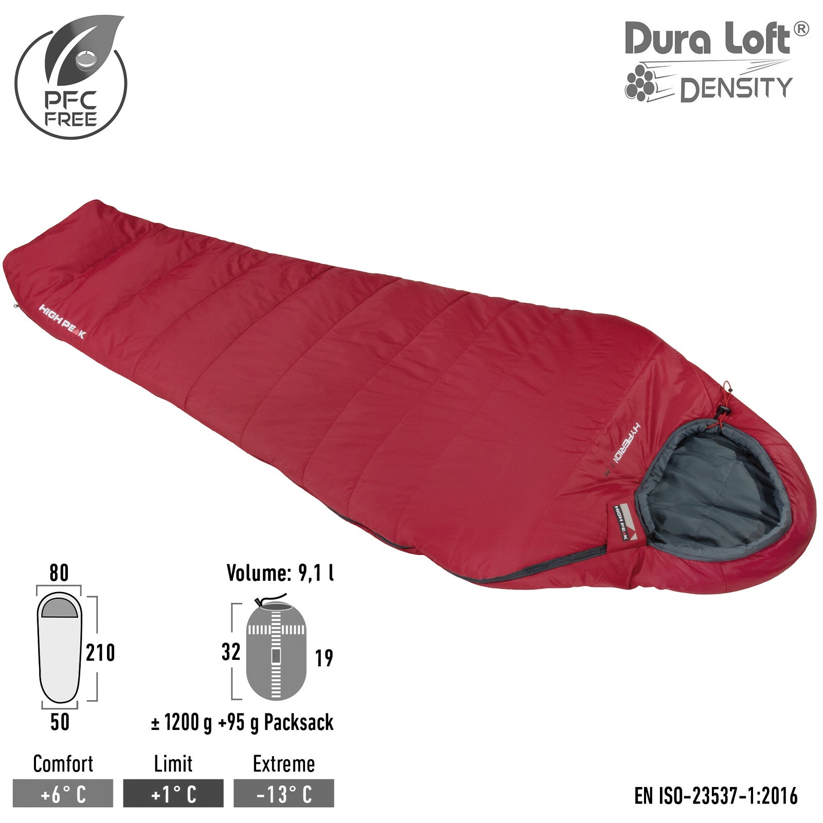 HIGH PEAK Mumienschlafsack Lite Pak 1200 Sommer Trekking Schlafsack Lang Leicht
