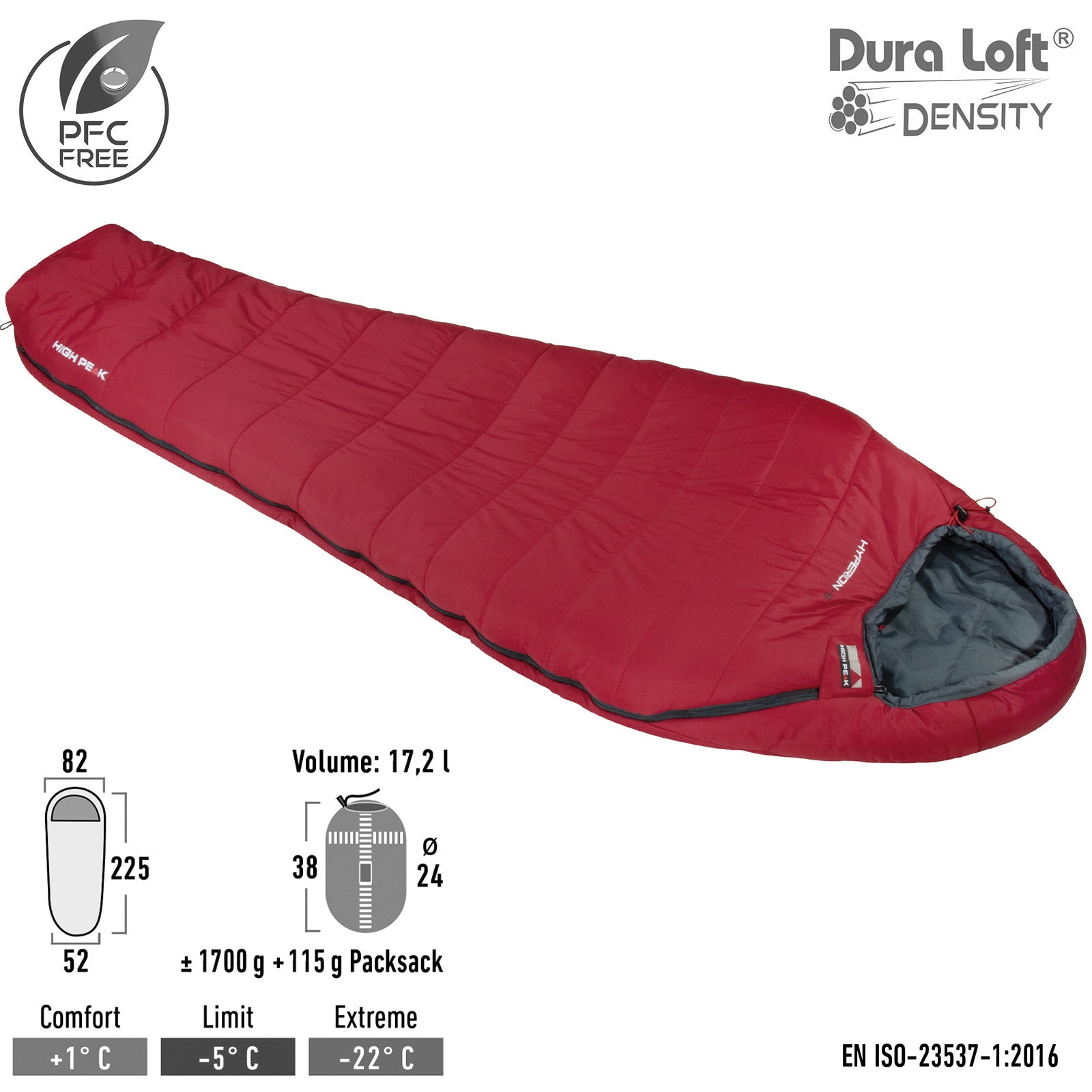 Sac de couchage momie HIGH PEAK Hyperion 5, sac de couchage de trekking léger 3 saisons