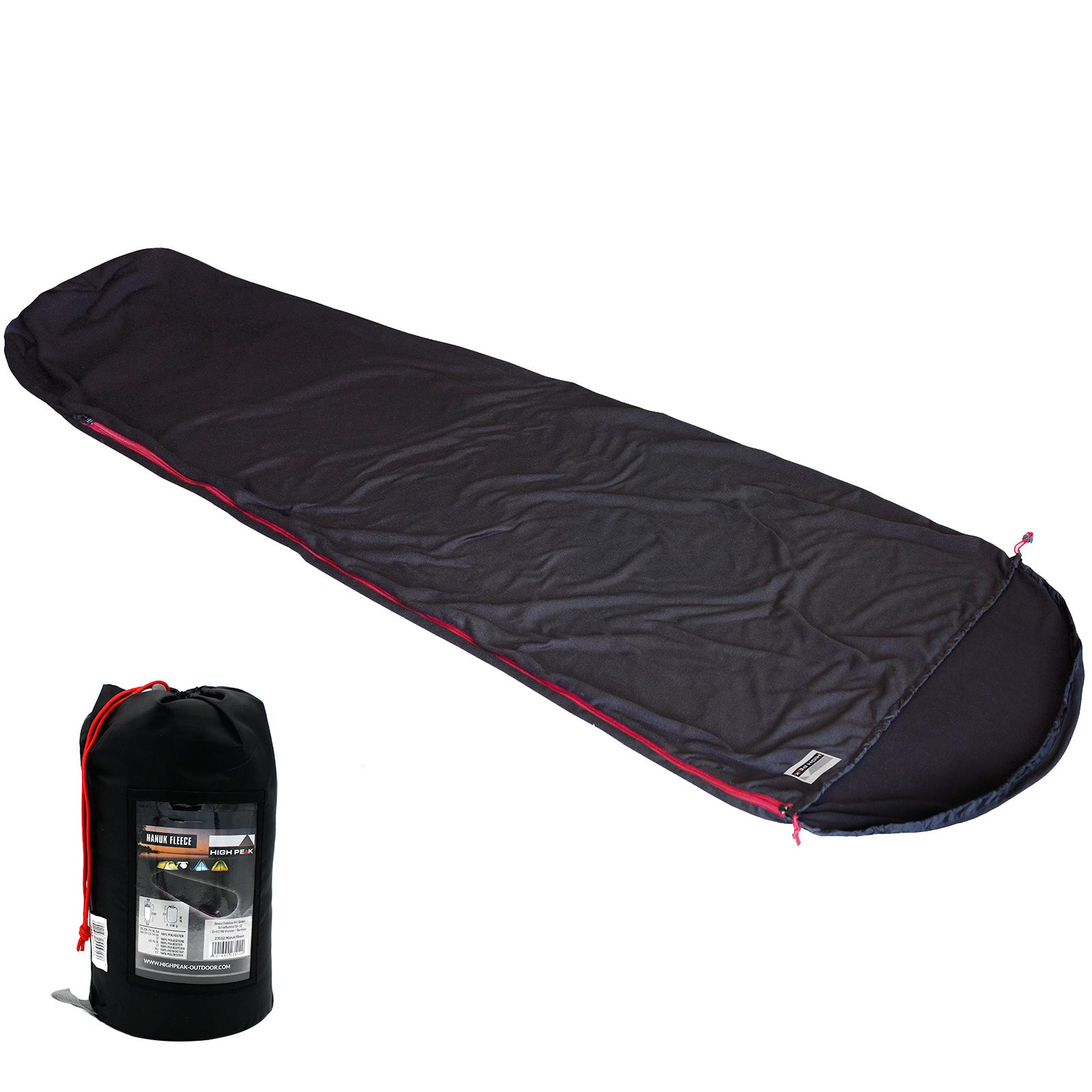 HIGH PEAK Schlafsack Inlett Nanuk Mumie Fleece Hütten Sommer Schlafsack Camping