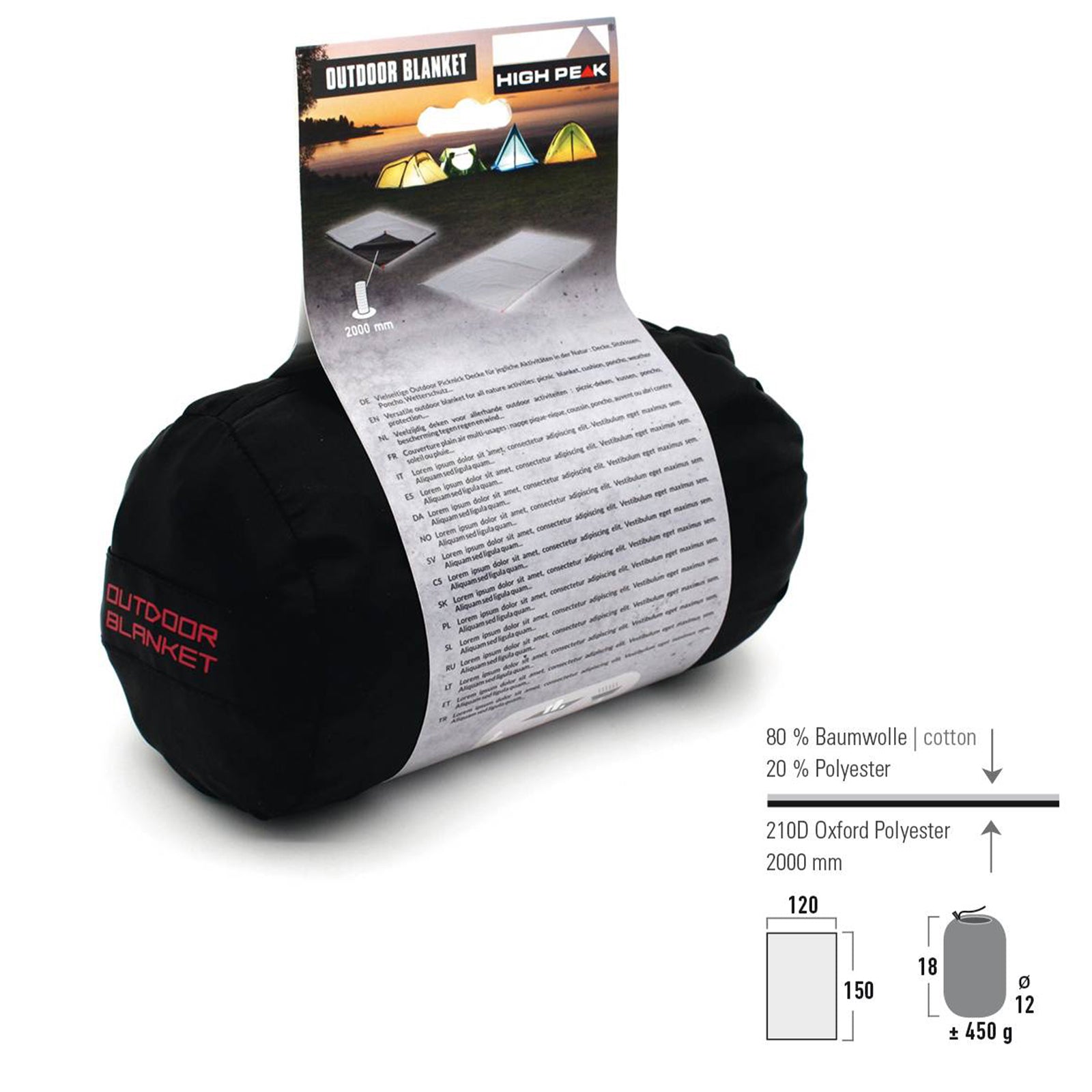 HIGH PEAK Campingdecke Picknickdecke Reisedecke Strand Decke Picknick Baumwolle