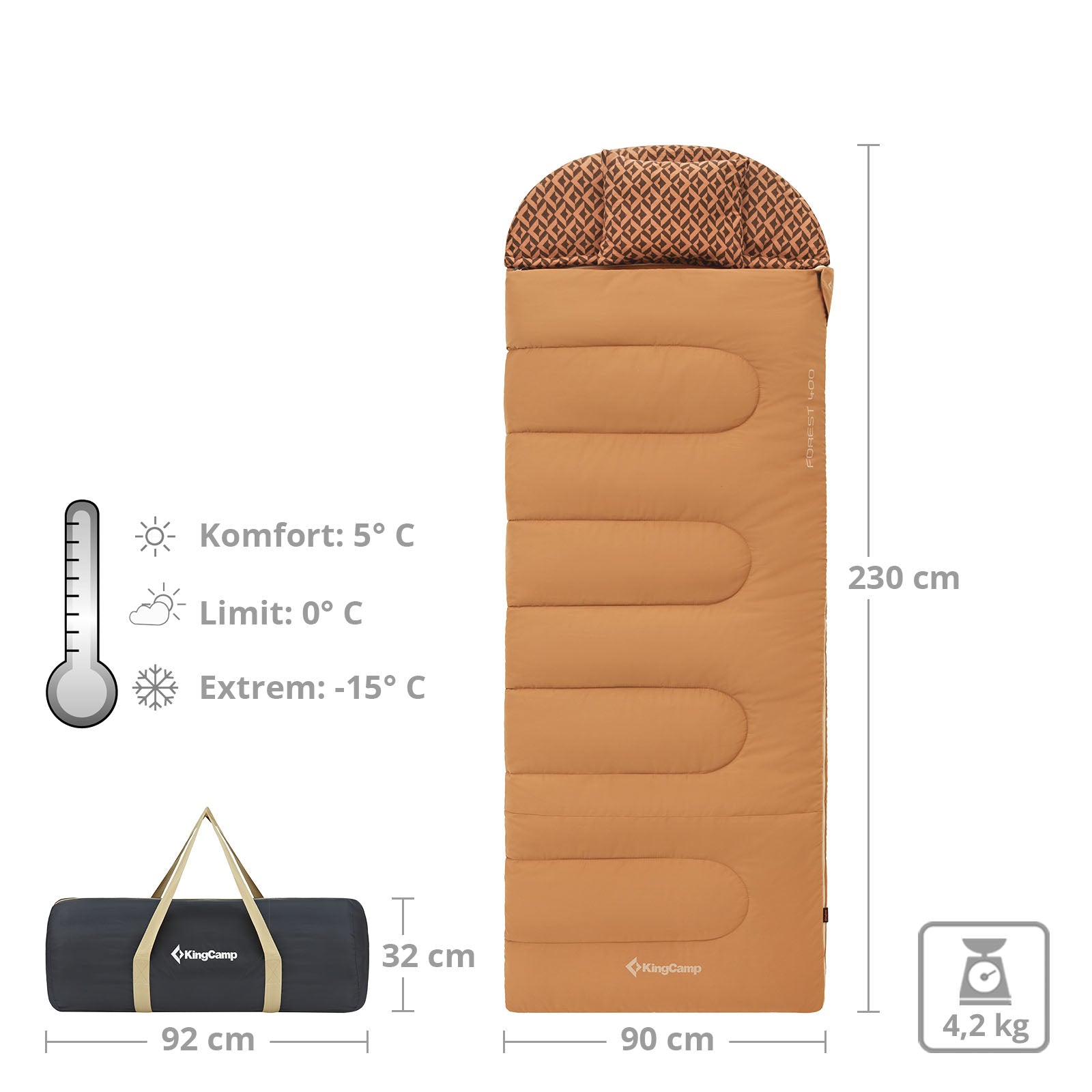 Sac de couchage couverture KINGCAMP Forest Winter Sac de couchage XL Long Large Coton -22°C