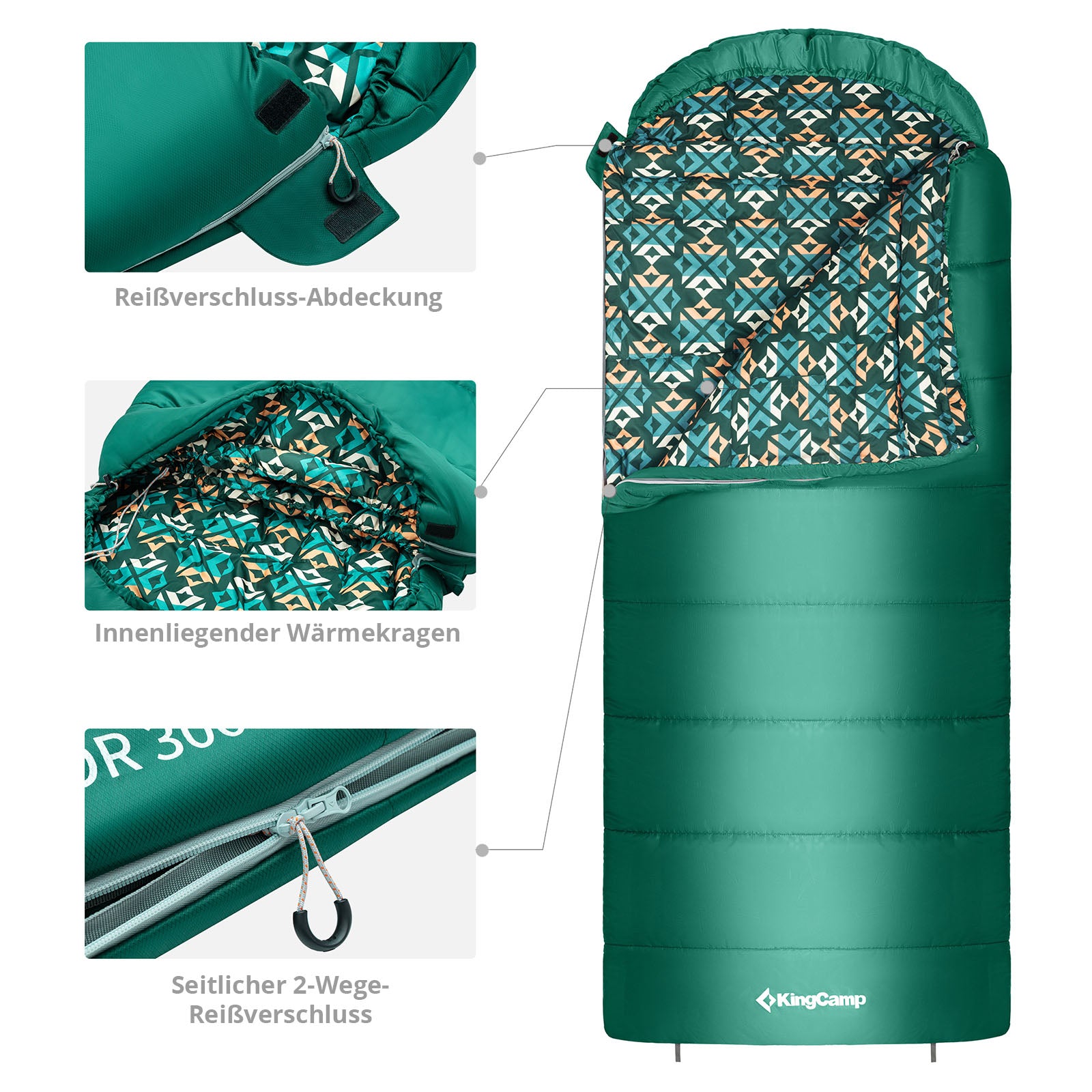 Sac de couchage momie KINGCAMP Superior 300XL Sac de couchage 3 saisons XL Long -13°C