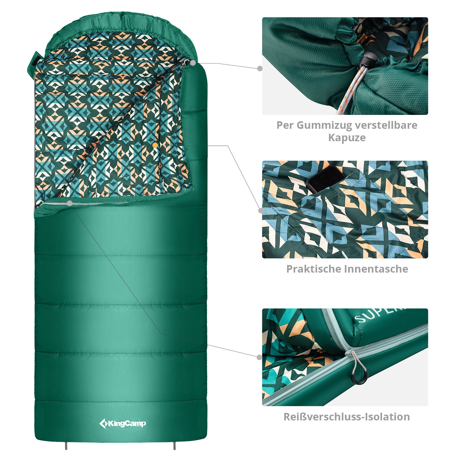 Sac de couchage momie KINGCAMP Superior 300XL Sac de couchage 3 saisons XL Long -13°C