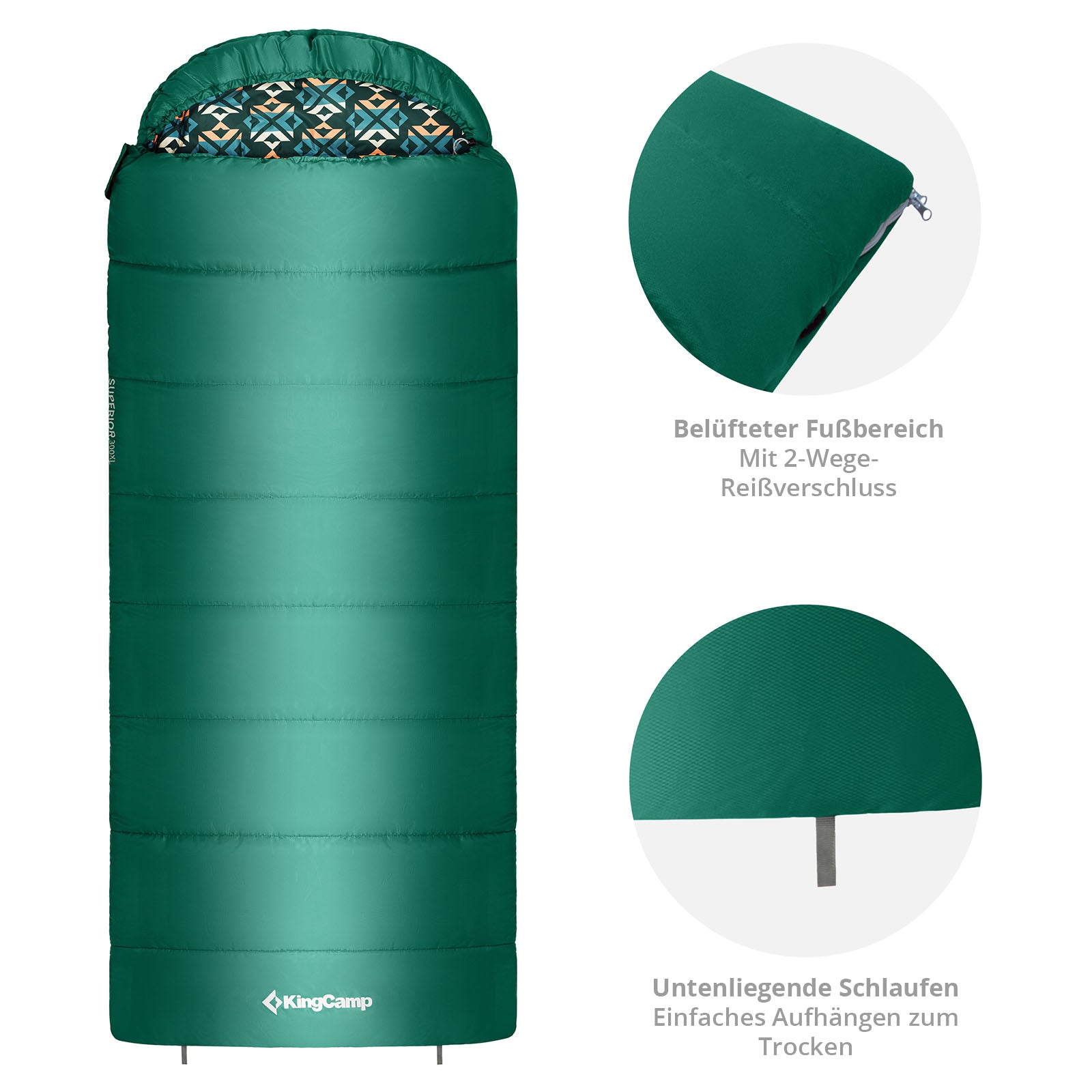 Sac de couchage momie KINGCAMP Superior 300XL Sac de couchage 3 saisons XL Long -13°C