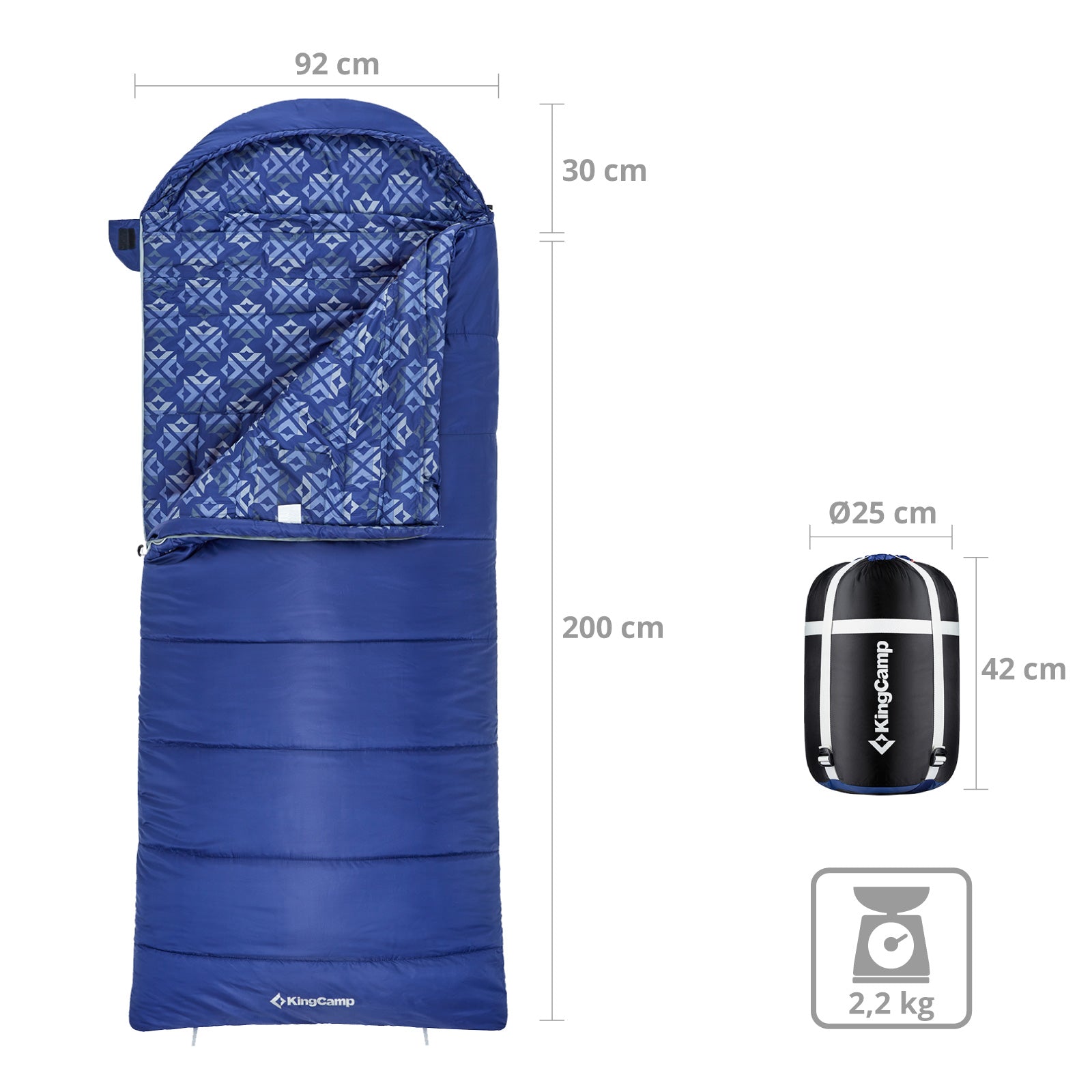 Sac de couchage momie KINGCAMP Superior 400XL Sac de couchage 3 saisons XL Long -18°C