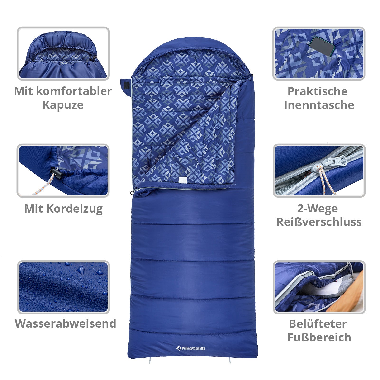 Sac de couchage momie KINGCAMP Superior 400XL, 3 saisons, taille XL (long), -18 °C