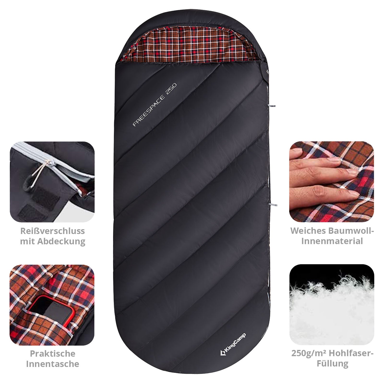 KINGCAMP Deckenschlafsack Freespace 250 Winter Schlafsack Breit Baumwolle -8°C