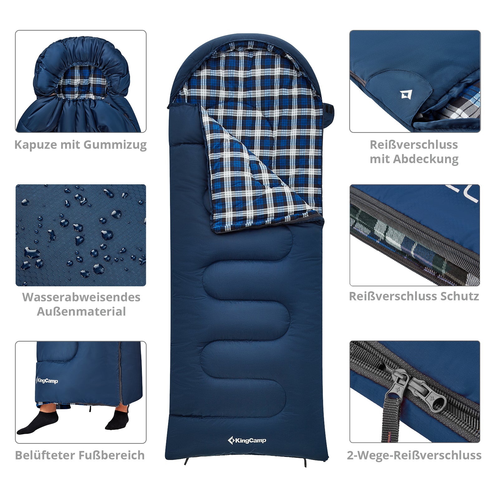 KINGCAMP Kinderschlafsack Cloud 300 Winter Decken Schlafsack XL Breit Baumwolle