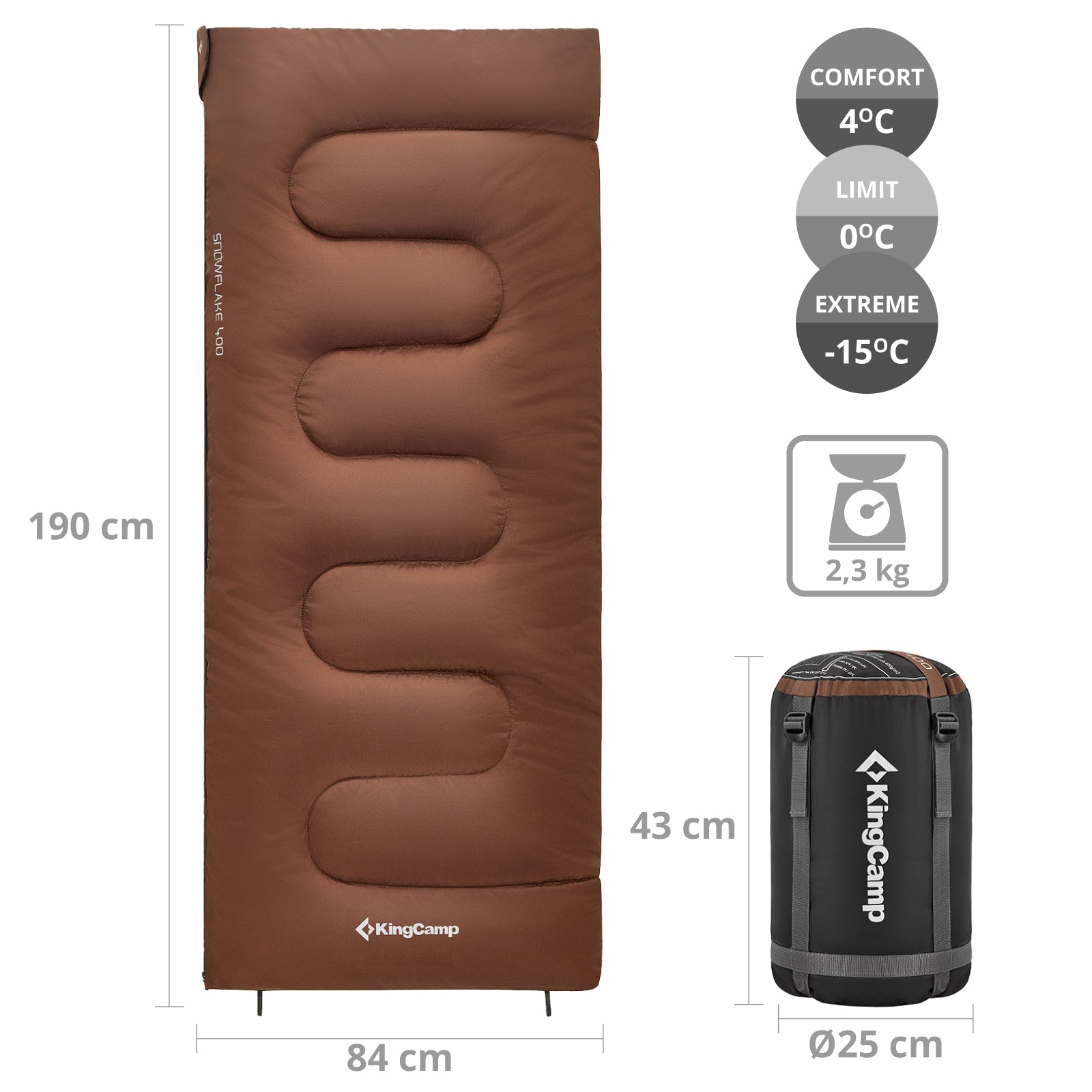 KINGCAMP Deckenschlafsack Snowflake 400 Winter Schlafsack XL Breit Baumwolle -15