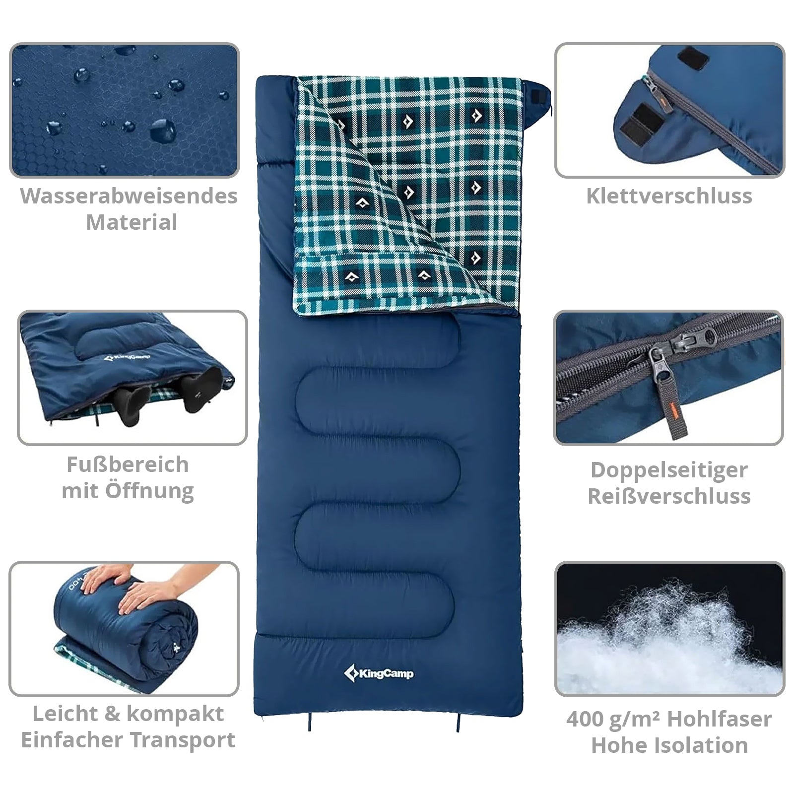 KINGCAMP Deckenschlafsack Snowflake 400 Winter Schlafsack XL Breit Baumwolle -15