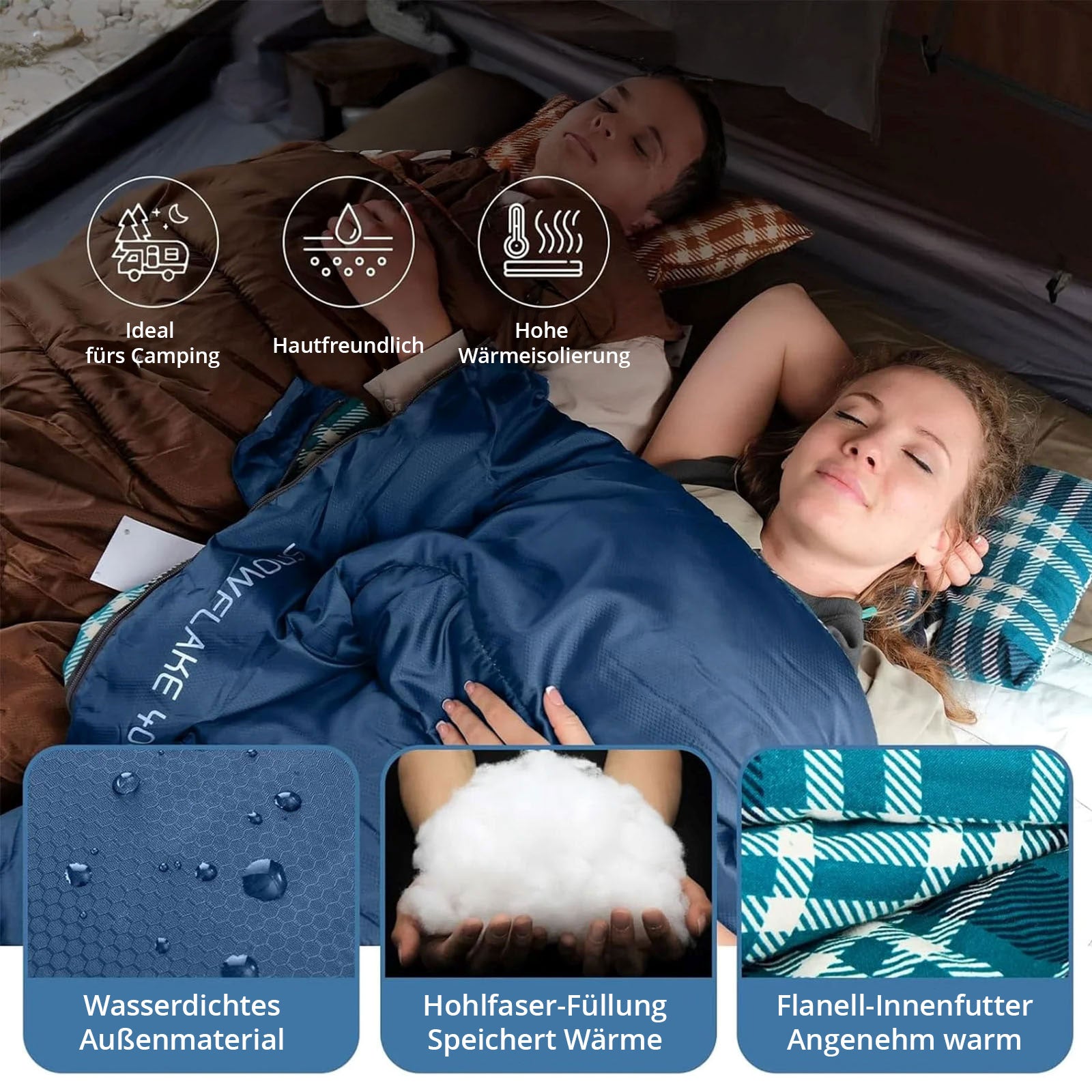KINGCAMP Deckenschlafsack Snowflake 400 Winter Schlafsack XL Breit Baumwolle -15